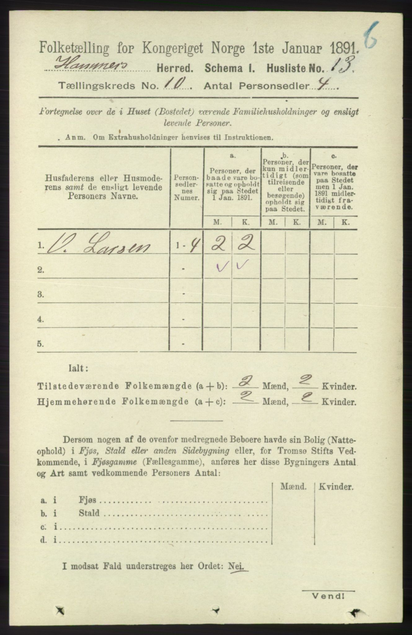 RA, 1891 census for 1254 Hamre, 1891, p. 3039