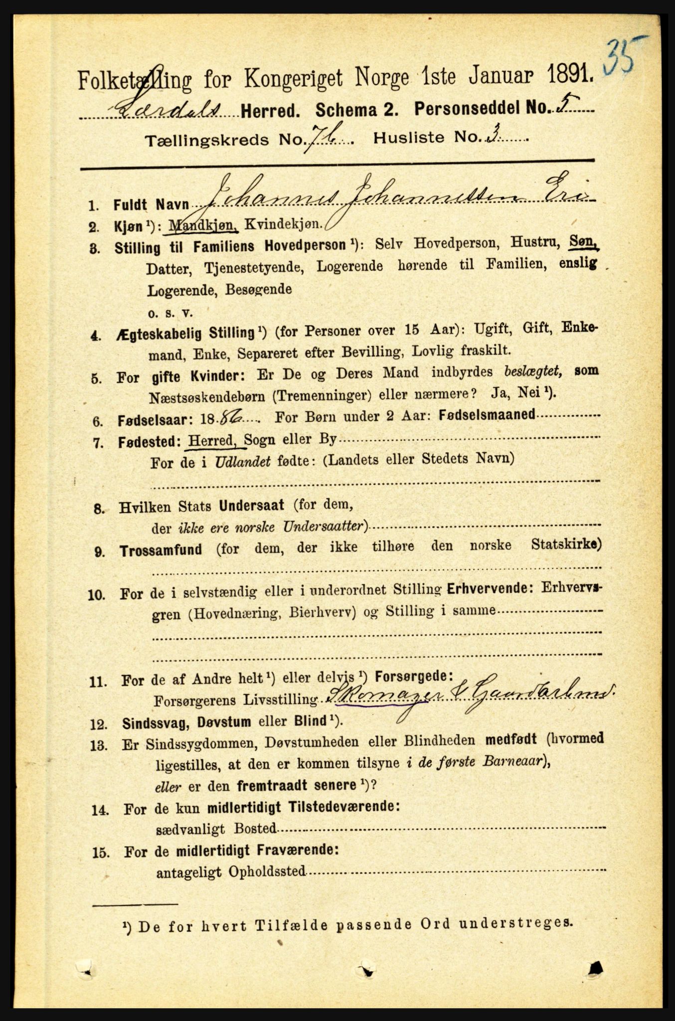 RA, 1891 census for 1422 Lærdal, 1891, p. 1154