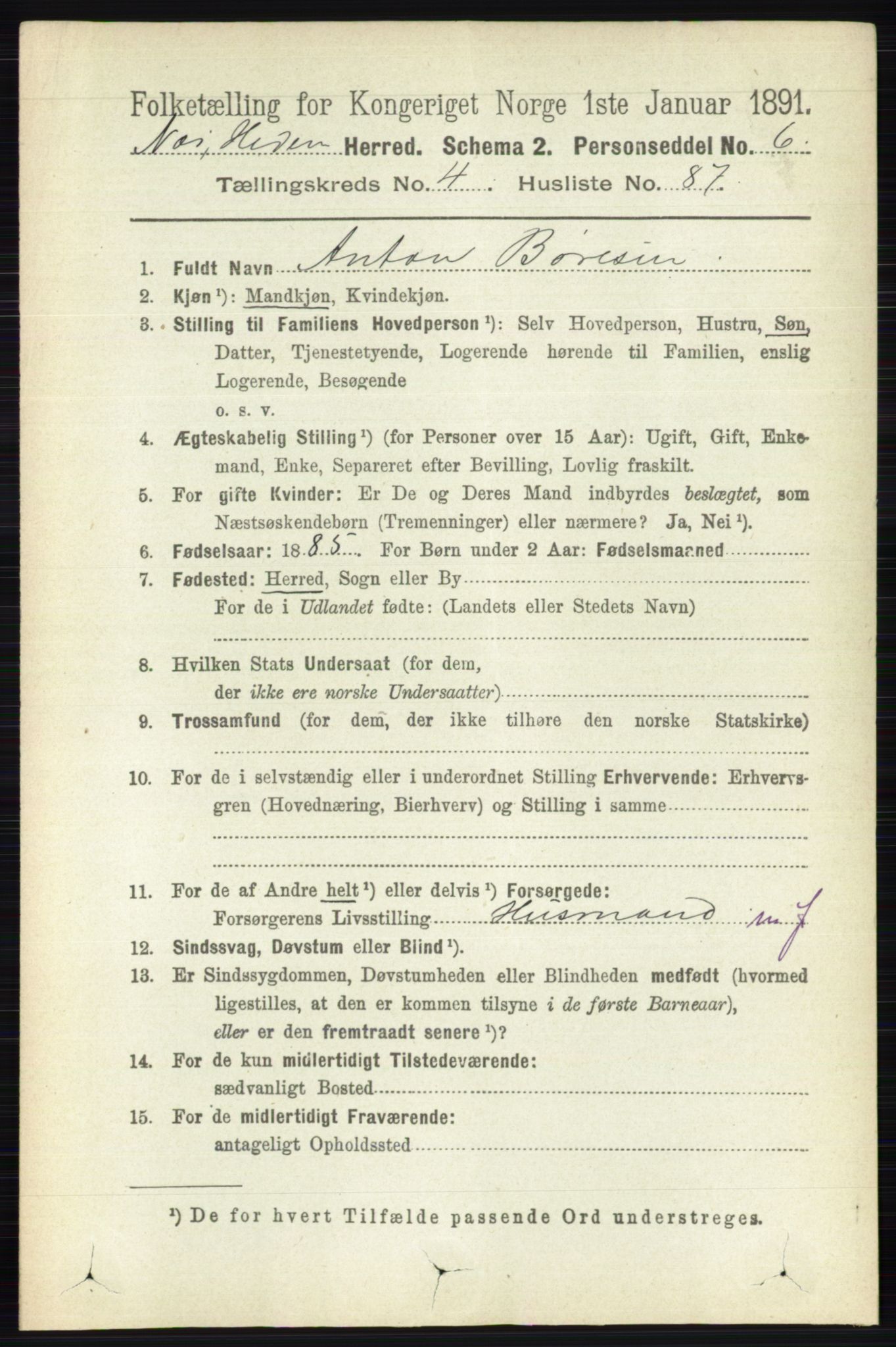 RA, 1891 census for 0411 Nes, 1891, p. 2508