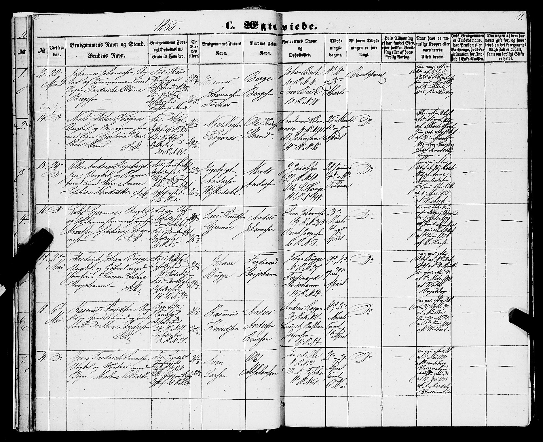 Domkirken sokneprestembete, AV/SAB-A-74801/H/Haa/L0034: Parish register (official) no. D 2, 1853-1874, p. 19