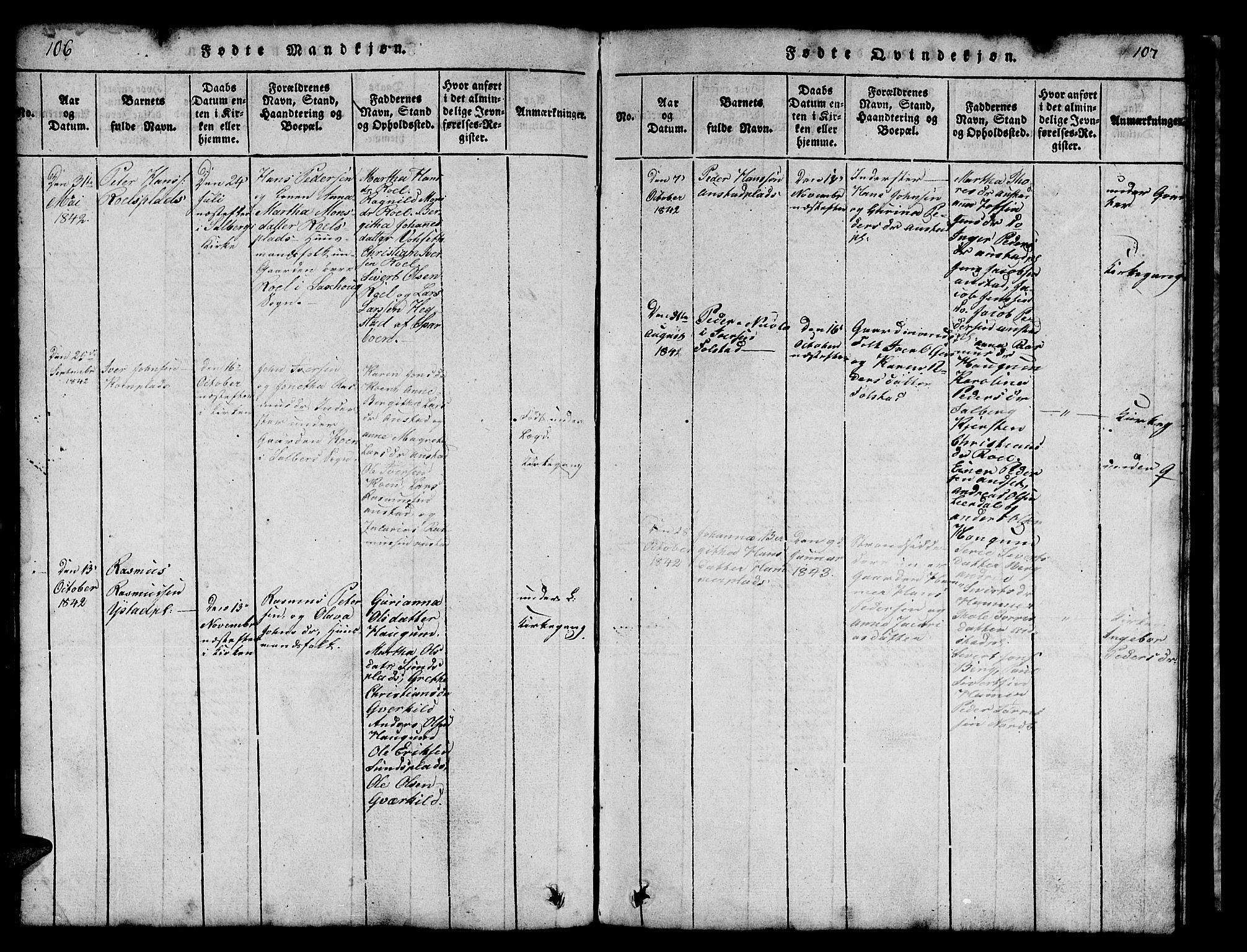 Ministerialprotokoller, klokkerbøker og fødselsregistre - Nord-Trøndelag, AV/SAT-A-1458/731/L0310: Parish register (copy) no. 731C01, 1816-1874, p. 106-107