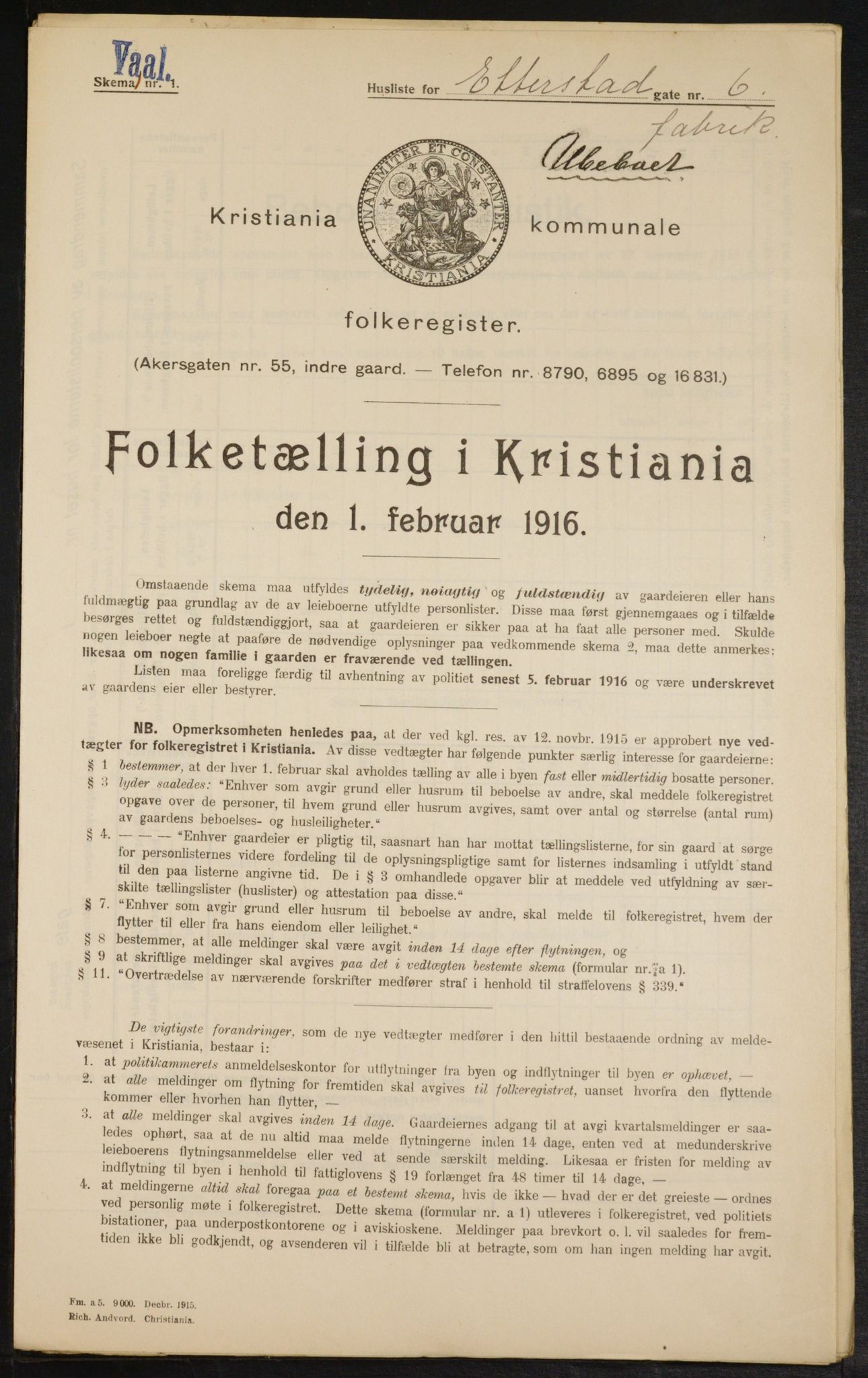 OBA, Municipal Census 1916 for Kristiania, 1916, p. 22731