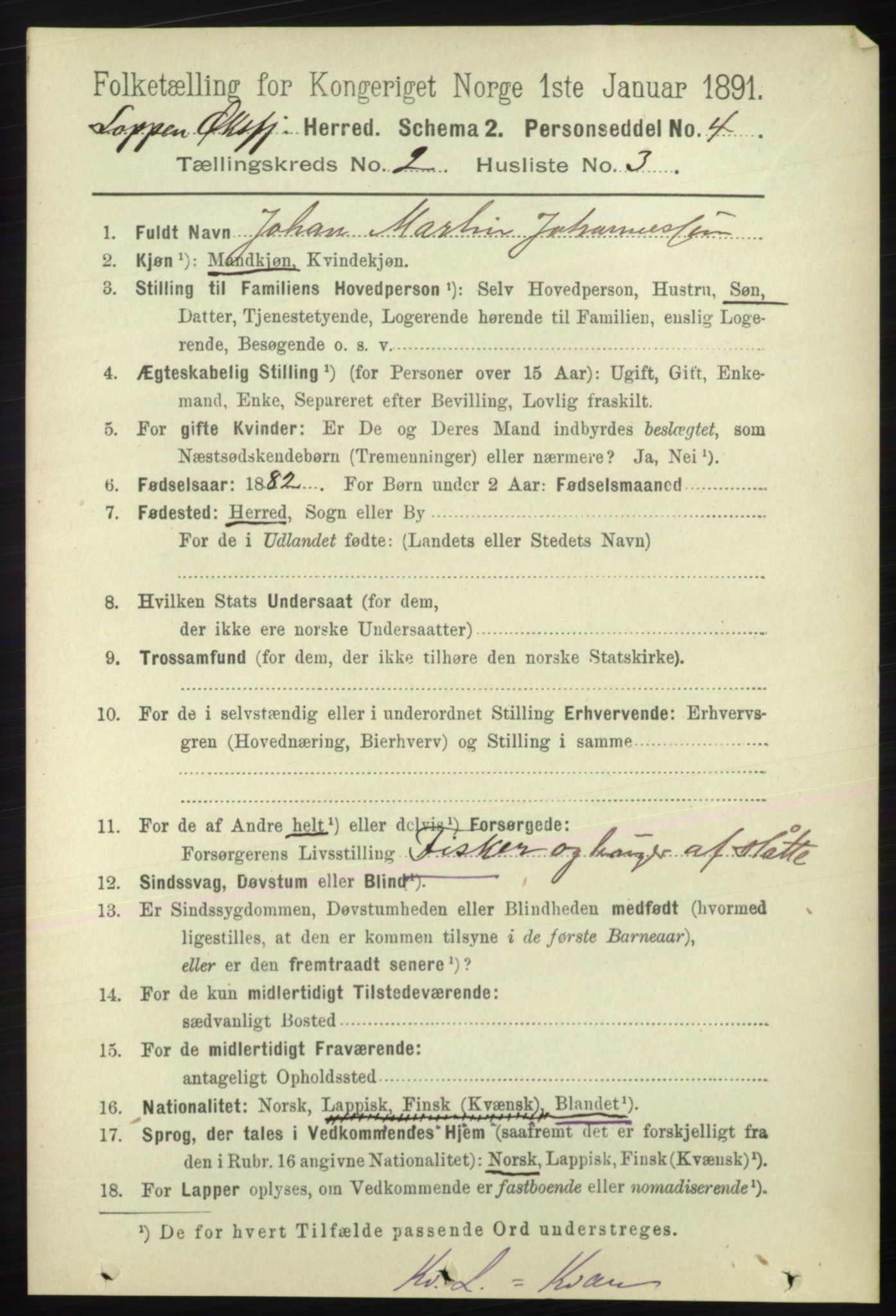 RA, 1891 census for 2014 Loppa, 1891, p. 384