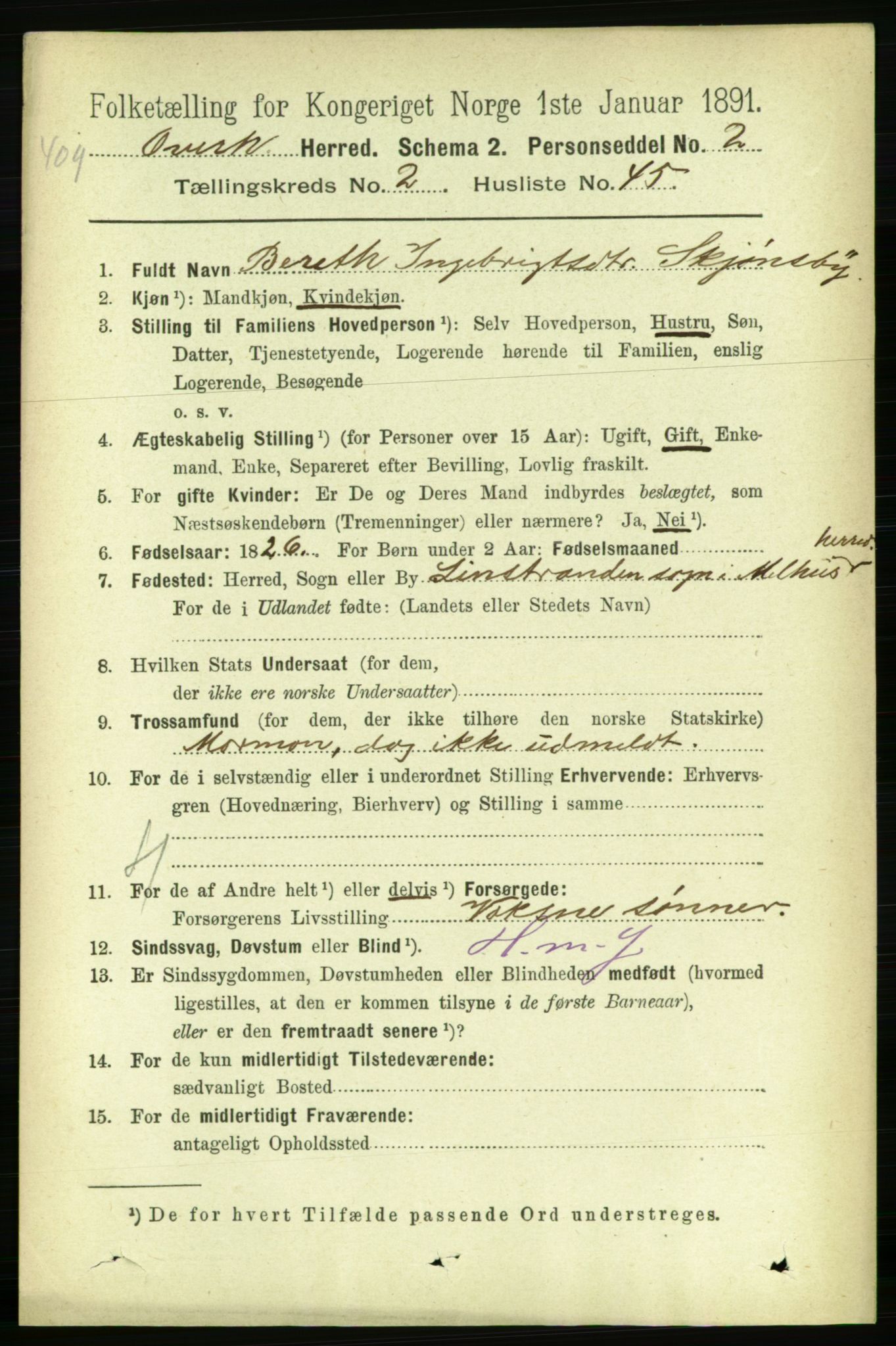 RA, 1891 census for 1744 Overhalla, 1891, p. 708