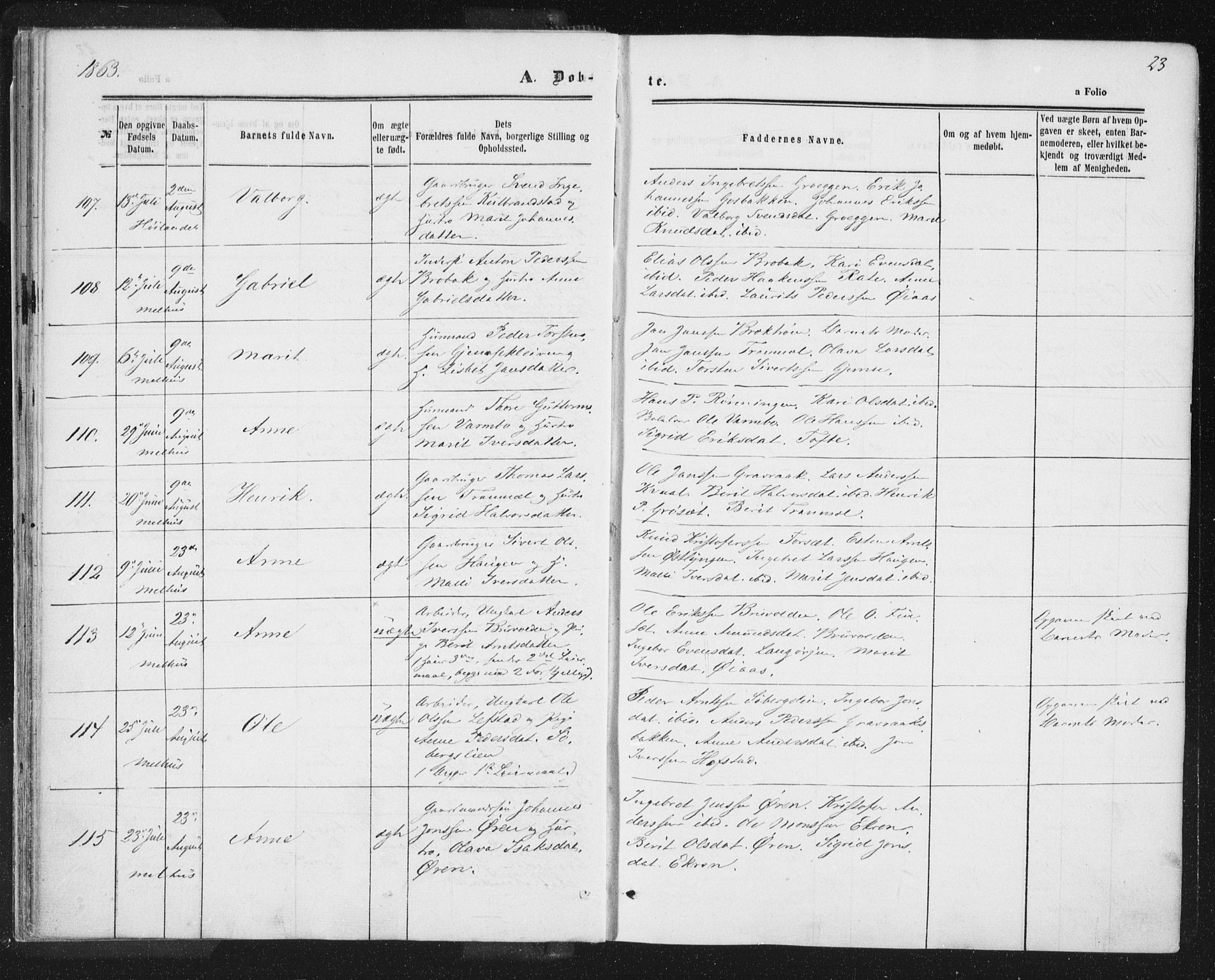 Ministerialprotokoller, klokkerbøker og fødselsregistre - Sør-Trøndelag, SAT/A-1456/691/L1077: Parish register (official) no. 691A09, 1862-1873, p. 23
