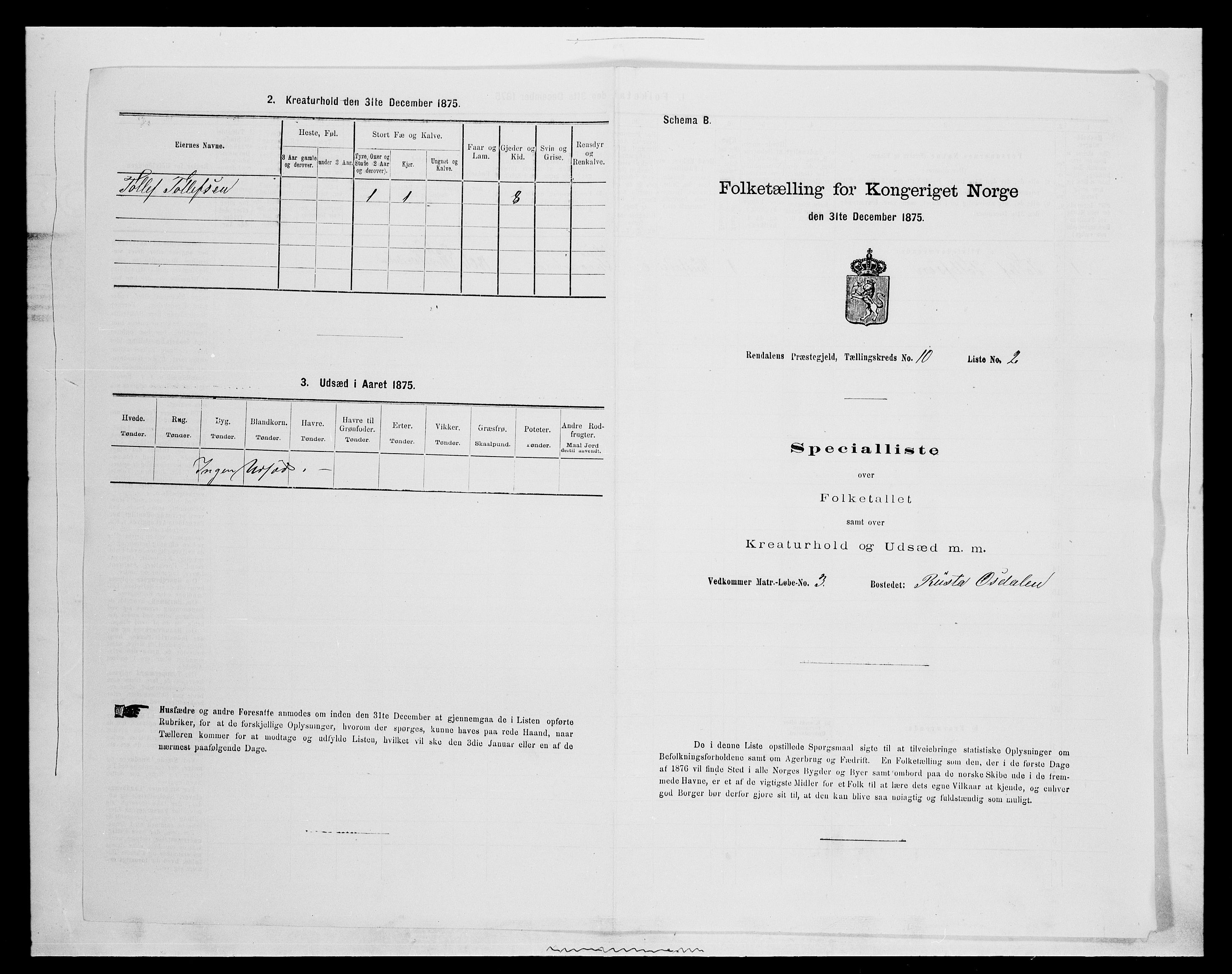 SAH, 1875 census for 0432P Rendalen, 1875, p. 927