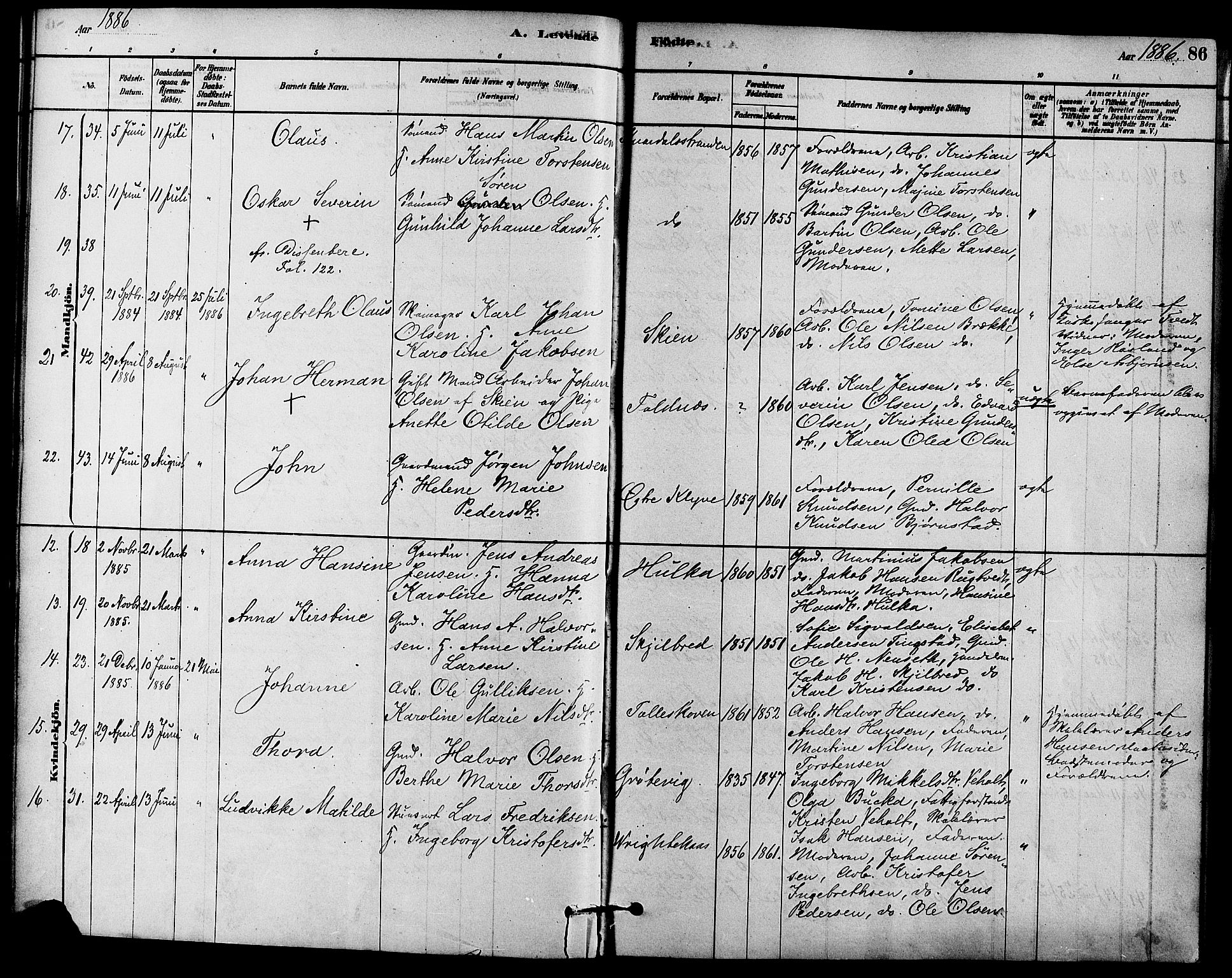 Solum kirkebøker, AV/SAKO-A-306/F/Fa/L0009: Parish register (official) no. I 9, 1877-1887, p. 86