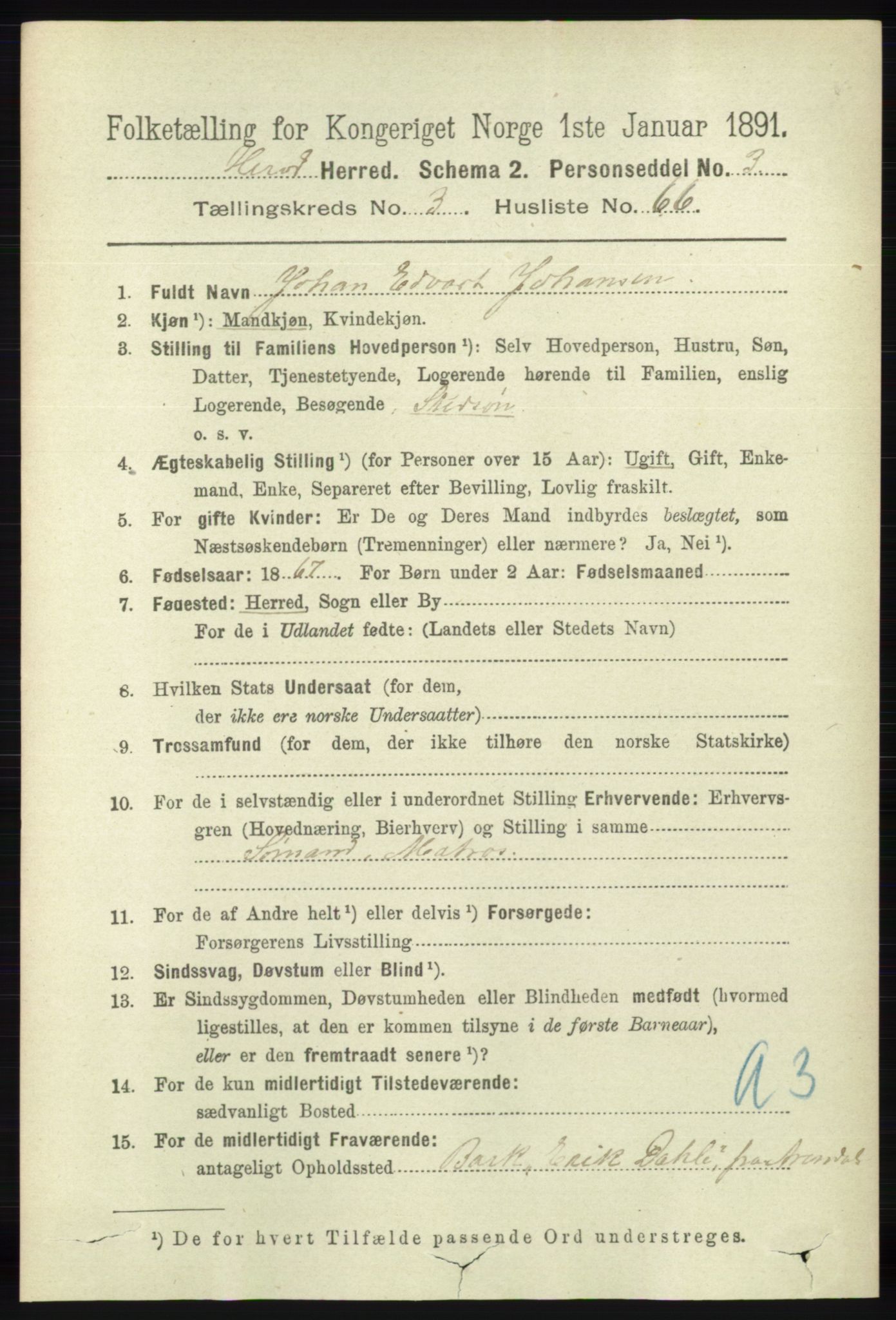 RA, 1891 census for 1039 Herad, 1891, p. 1336