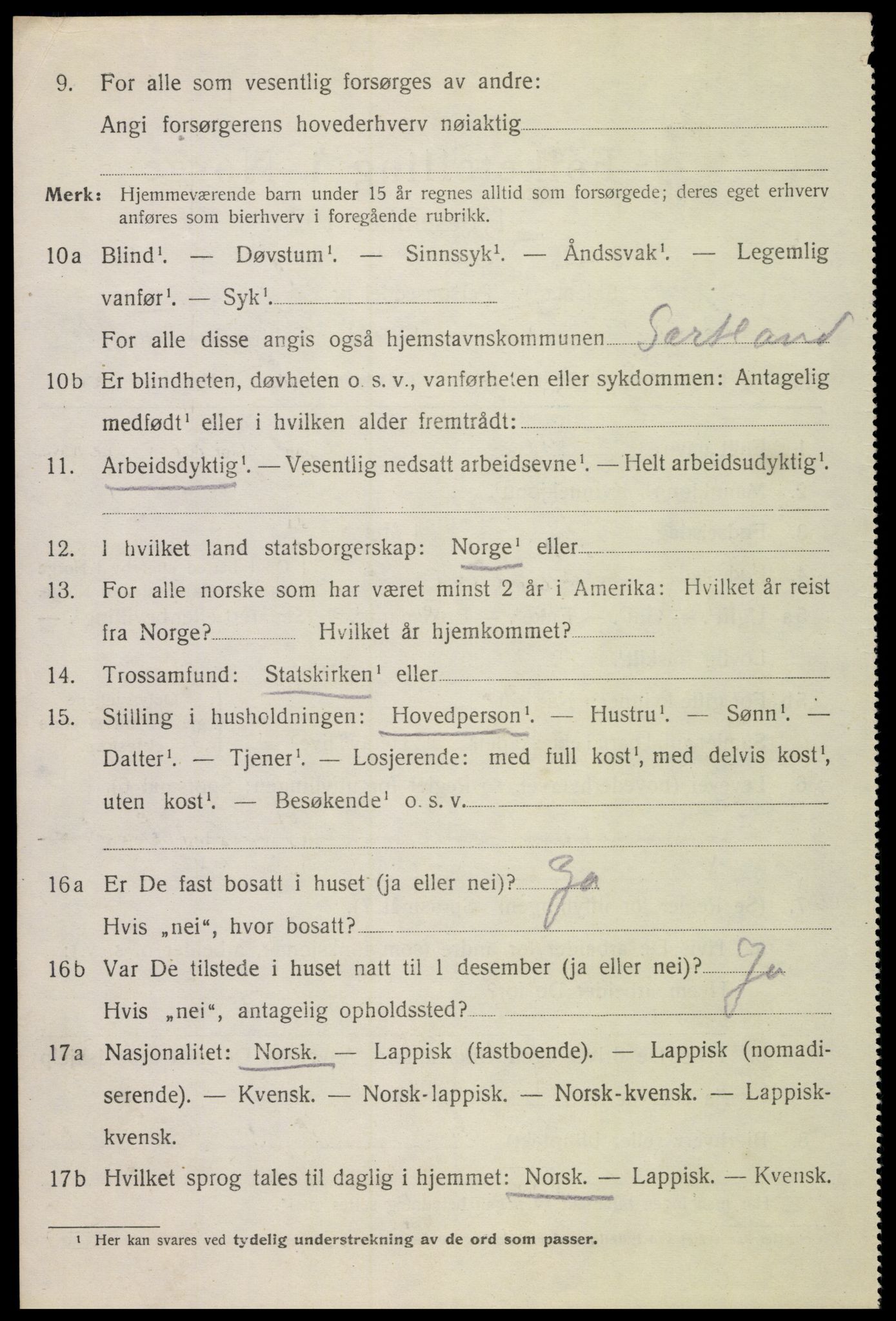 SAT, 1920 census for Sortland, 1920, p. 7625