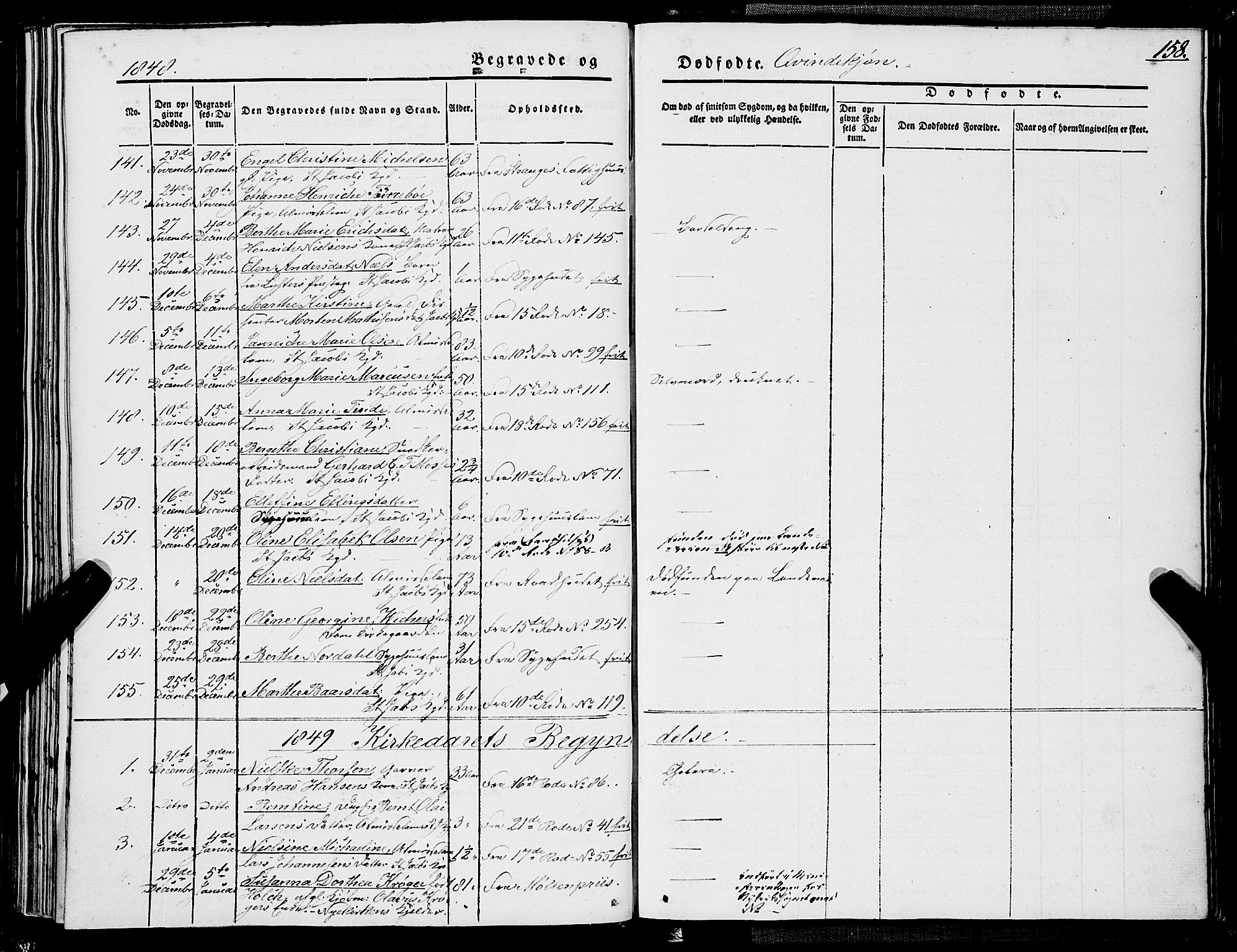 Domkirken sokneprestembete, SAB/A-74801/H/Haa/L0040: Parish register (official) no. E 1, 1841-1853, p. 158
