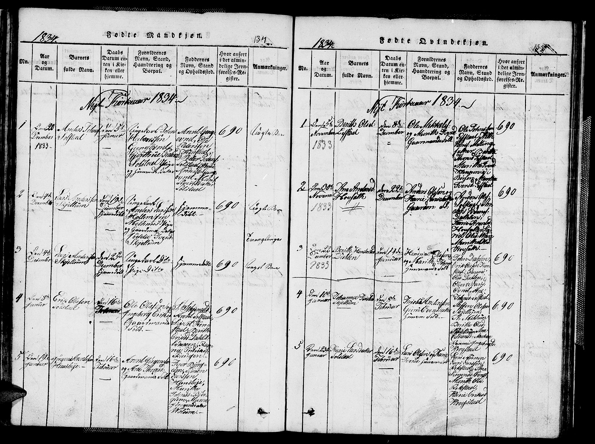 Ministerialprotokoller, klokkerbøker og fødselsregistre - Sør-Trøndelag, SAT/A-1456/667/L0796: Parish register (copy) no. 667C01, 1817-1836, p. 134-135