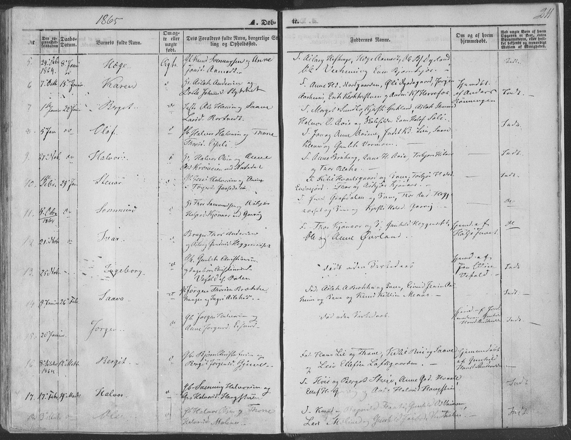 Seljord kirkebøker, SAKO/A-20/F/Fa/L012a: Parish register (official) no. I 12A, 1850-1865, p. 211