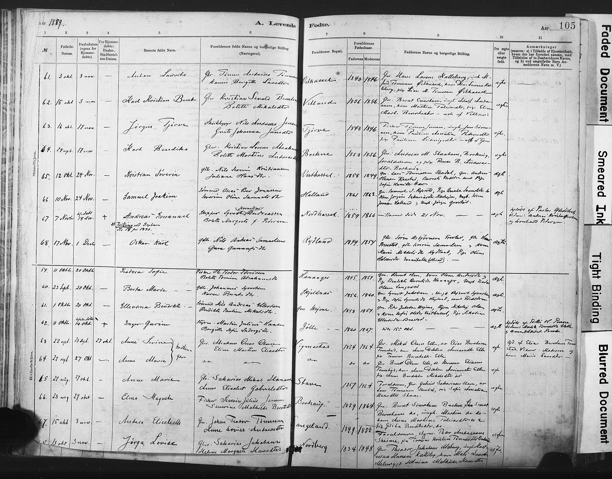 Lista sokneprestkontor, AV/SAK-1111-0027/F/Fa/L0012: Parish register (official) no. A 12, 1879-1903, p. 105