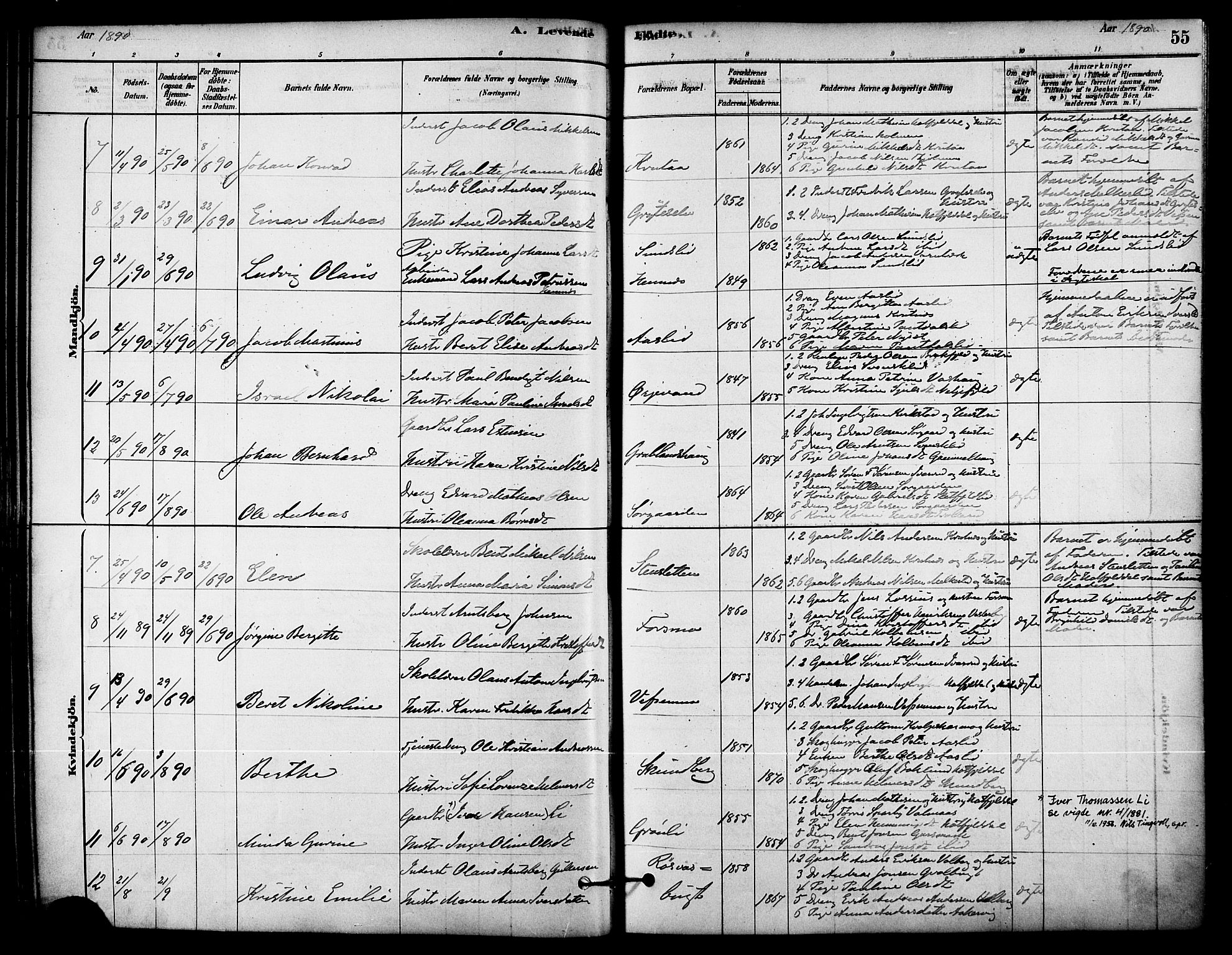 Ministerialprotokoller, klokkerbøker og fødselsregistre - Nordland, AV/SAT-A-1459/823/L0325: Parish register (official) no. 823A02, 1878-1898, p. 55