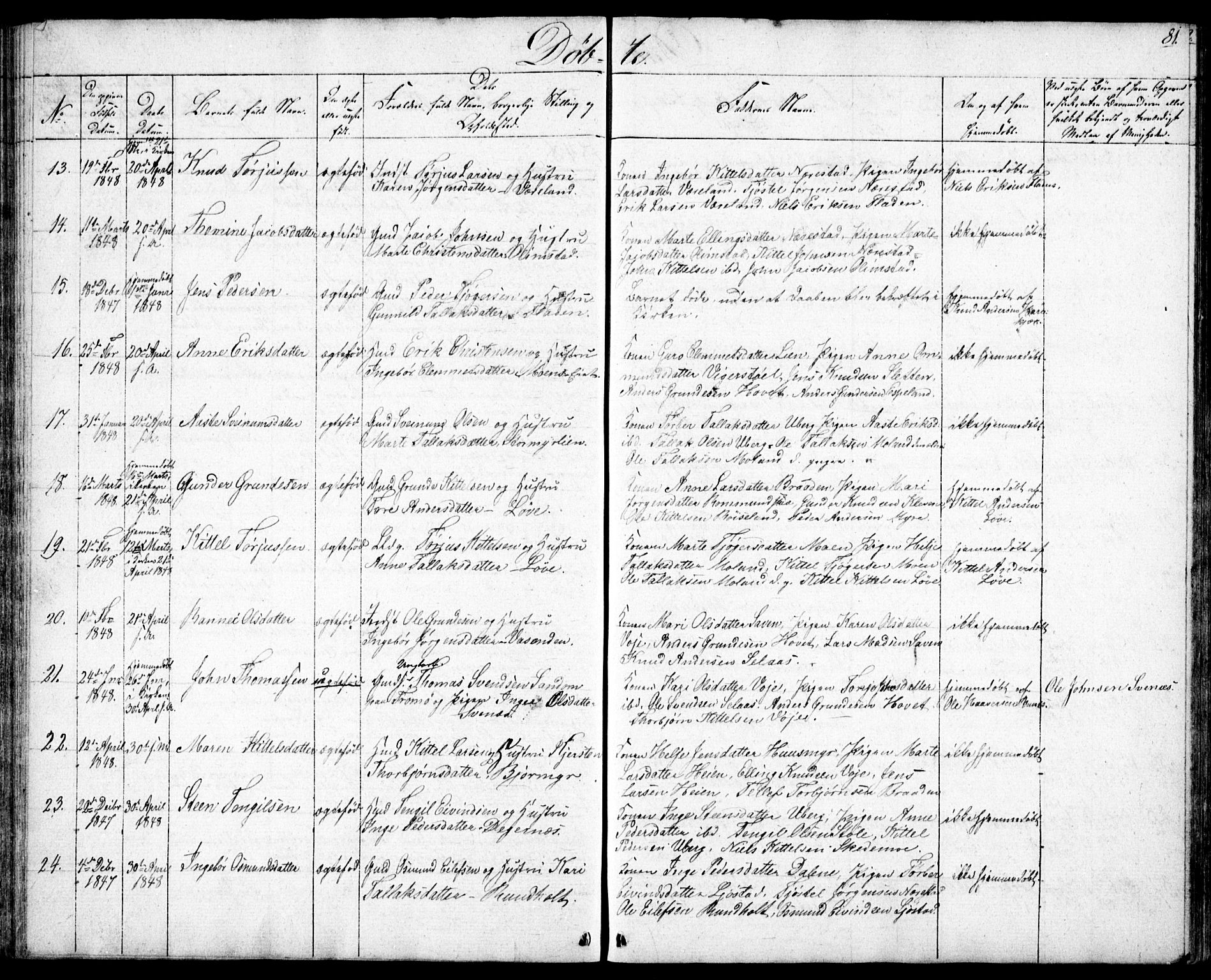 Gjerstad sokneprestkontor, AV/SAK-1111-0014/F/Fb/Fbb/L0002: Parish register (copy) no. B 2, 1831-1862, p. 81