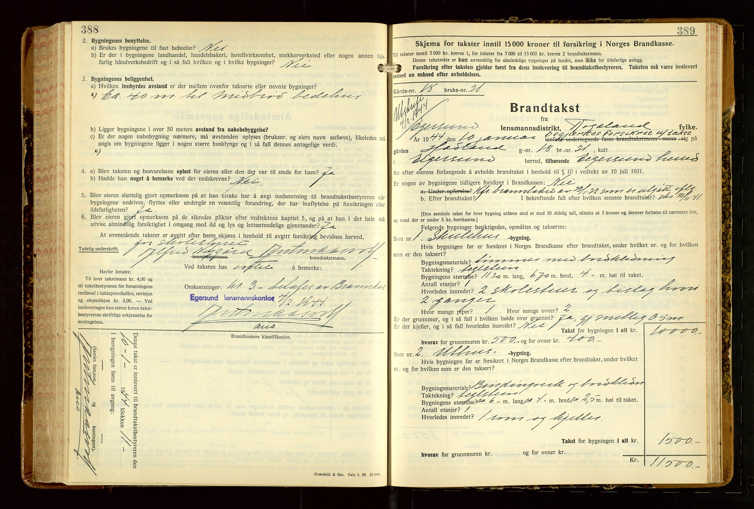 Eigersund lensmannskontor, AV/SAST-A-100171/Gob/L0007: "Brandtakstprotokoll", 1938-1955, p. 388-389