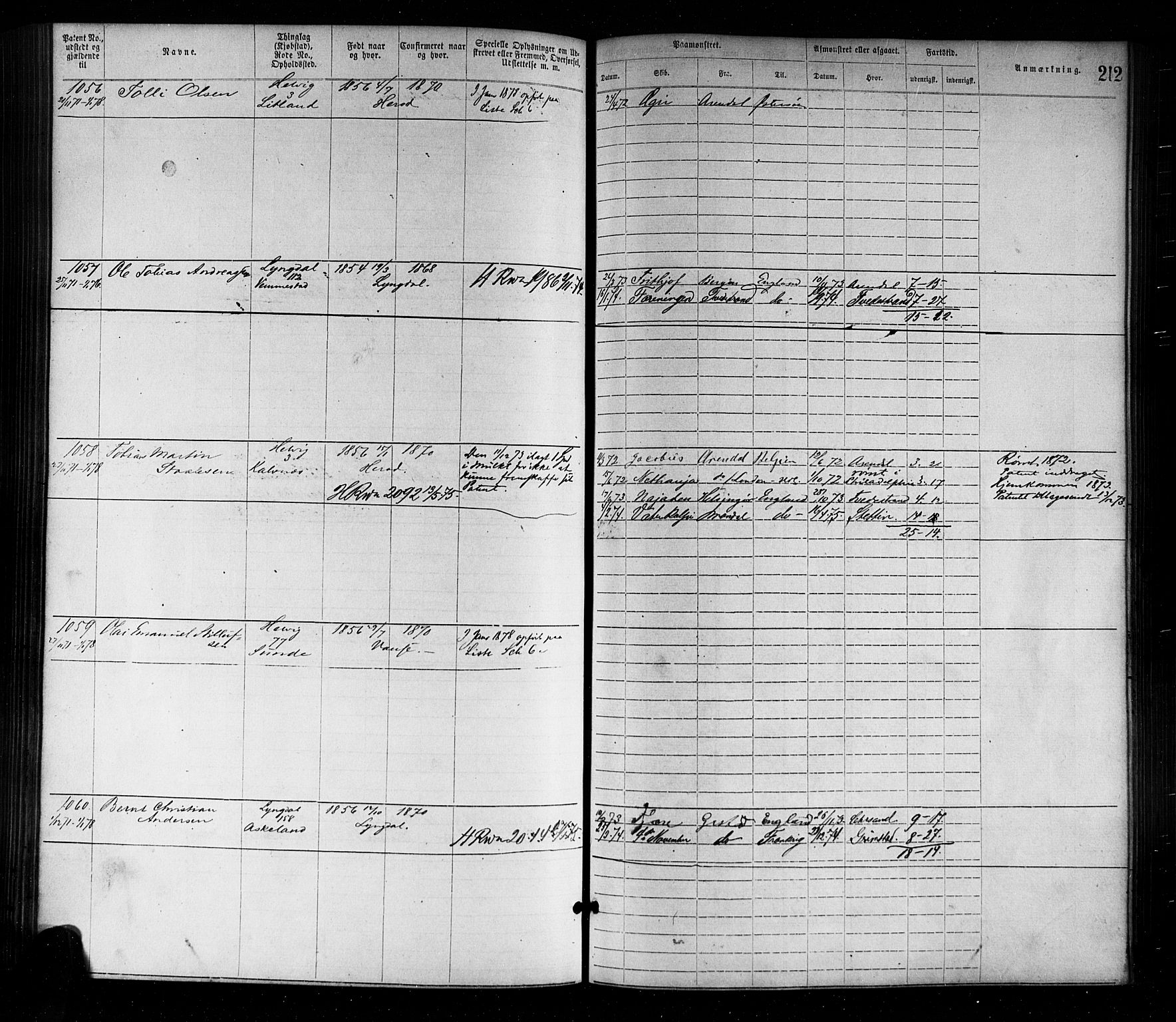 Farsund mønstringskrets, AV/SAK-2031-0017/F/Fa/L0001: Annotasjonsrulle nr 1-1920 med register, M-1, 1869-1877, p. 242