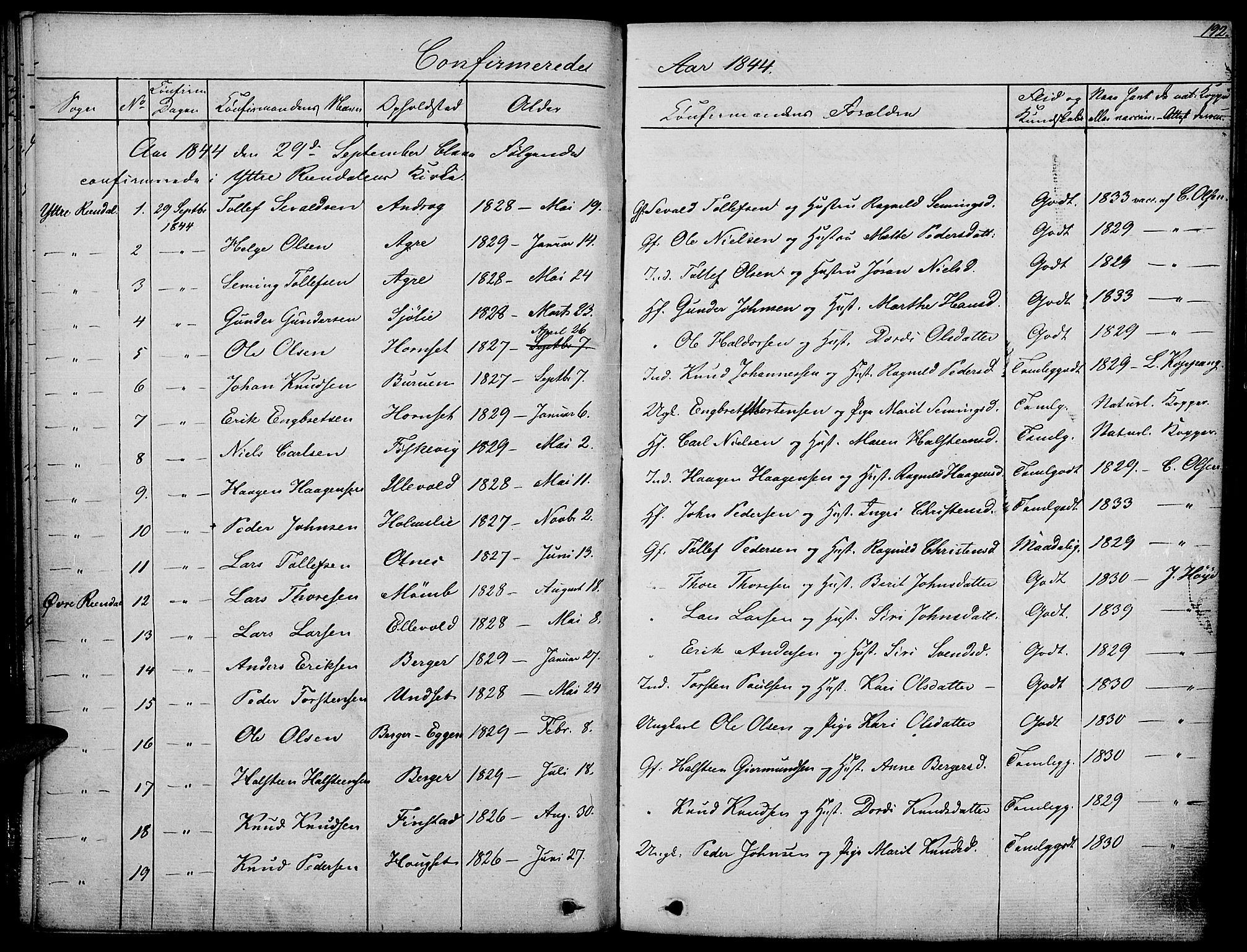 Rendalen prestekontor, SAH/PREST-054/H/Ha/Haa/L0004: Parish register (official) no. 4, 1829-1852, p. 192
