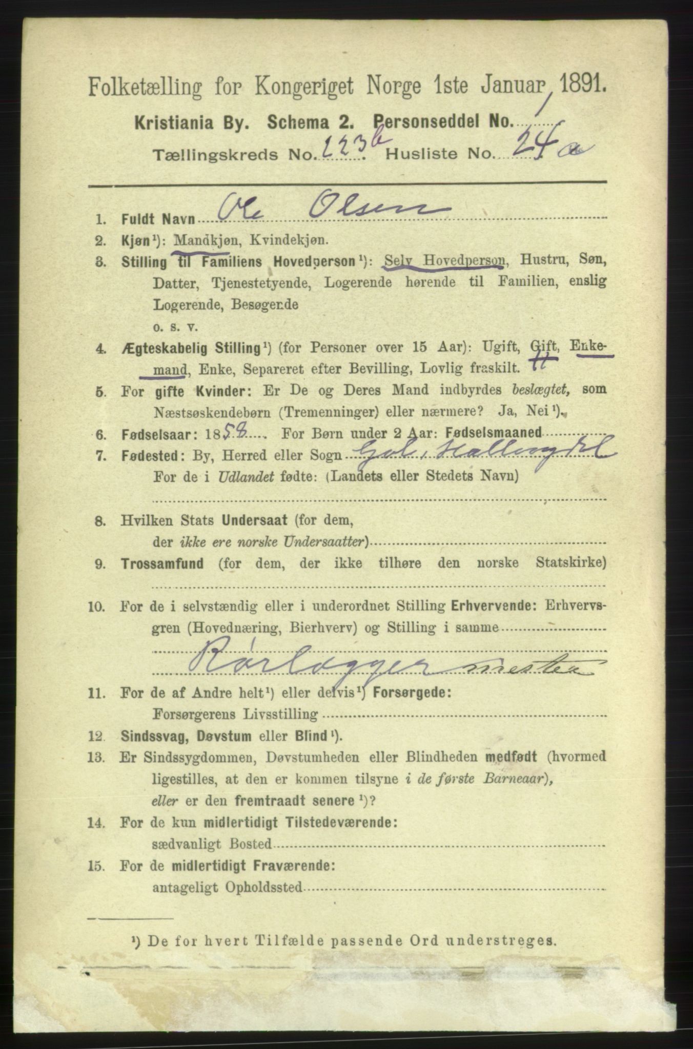 RA, 1891 census for 0301 Kristiania, 1891, p. 142004