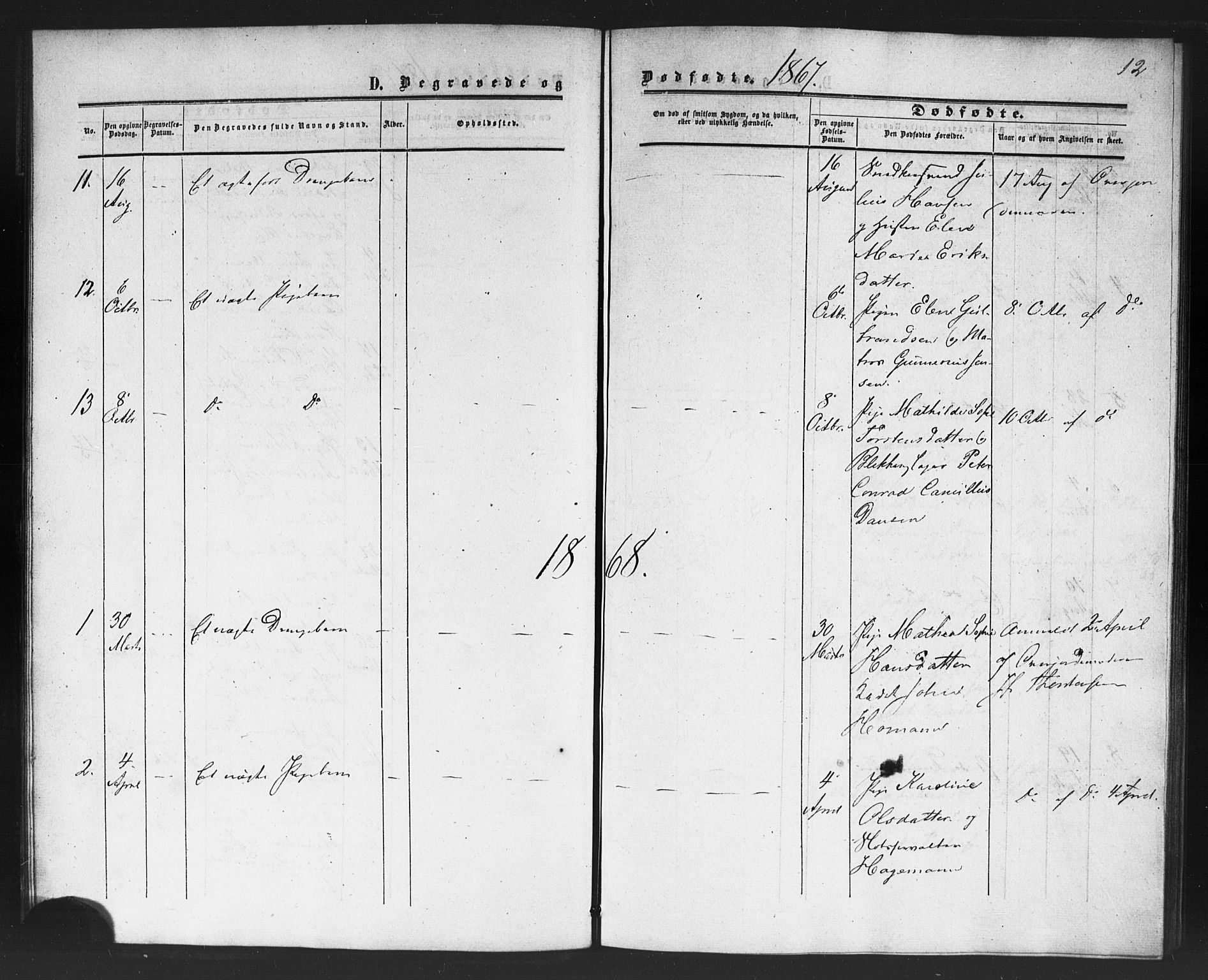 Rikshospitalet prestekontor Kirkebøker, SAO/A-10309b/F/L0005: Parish register (official) no. 5, 1859-1887, p. 12
