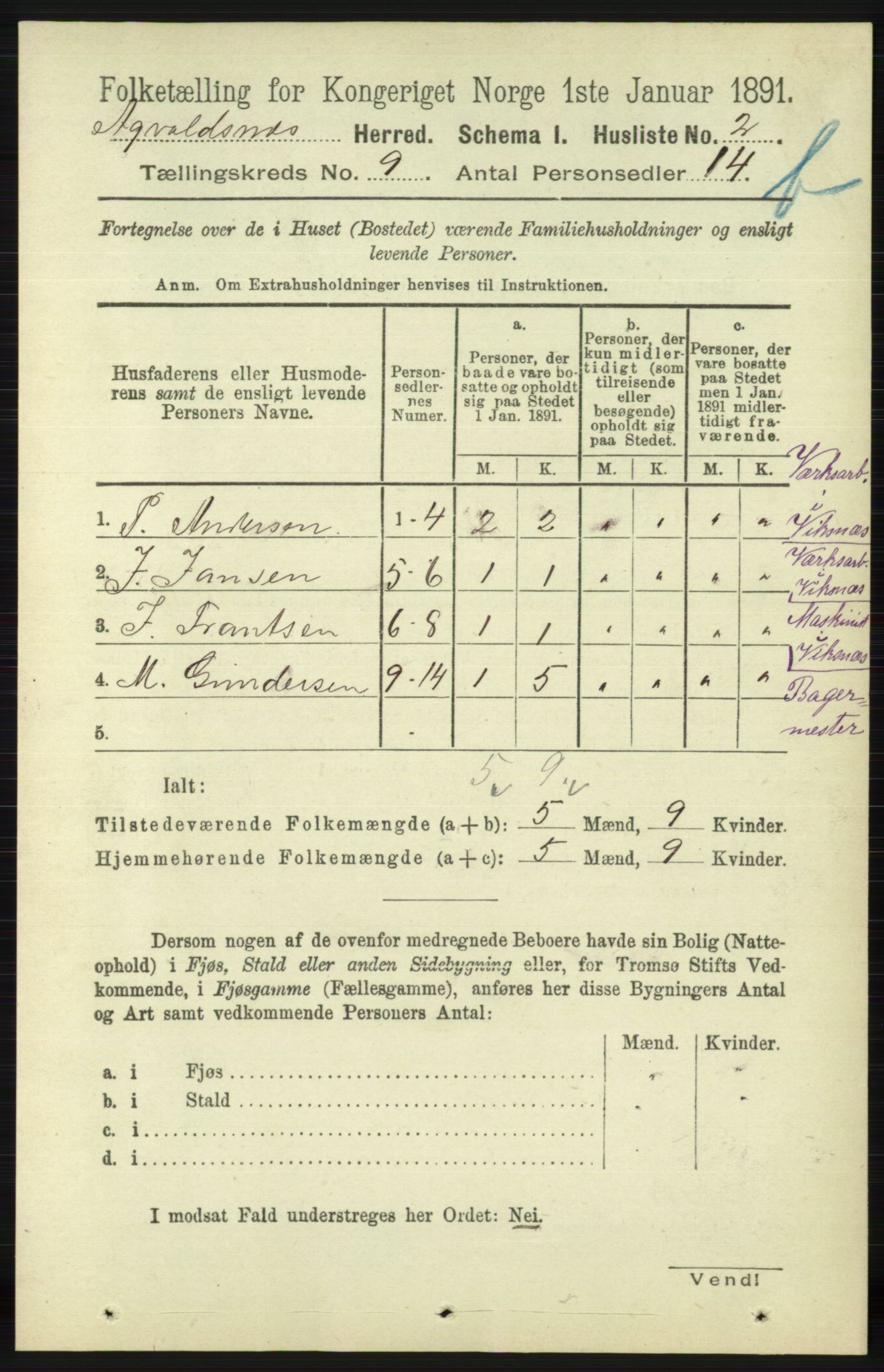 RA, 1891 census for 1147 Avaldsnes, 1891, p. 4892