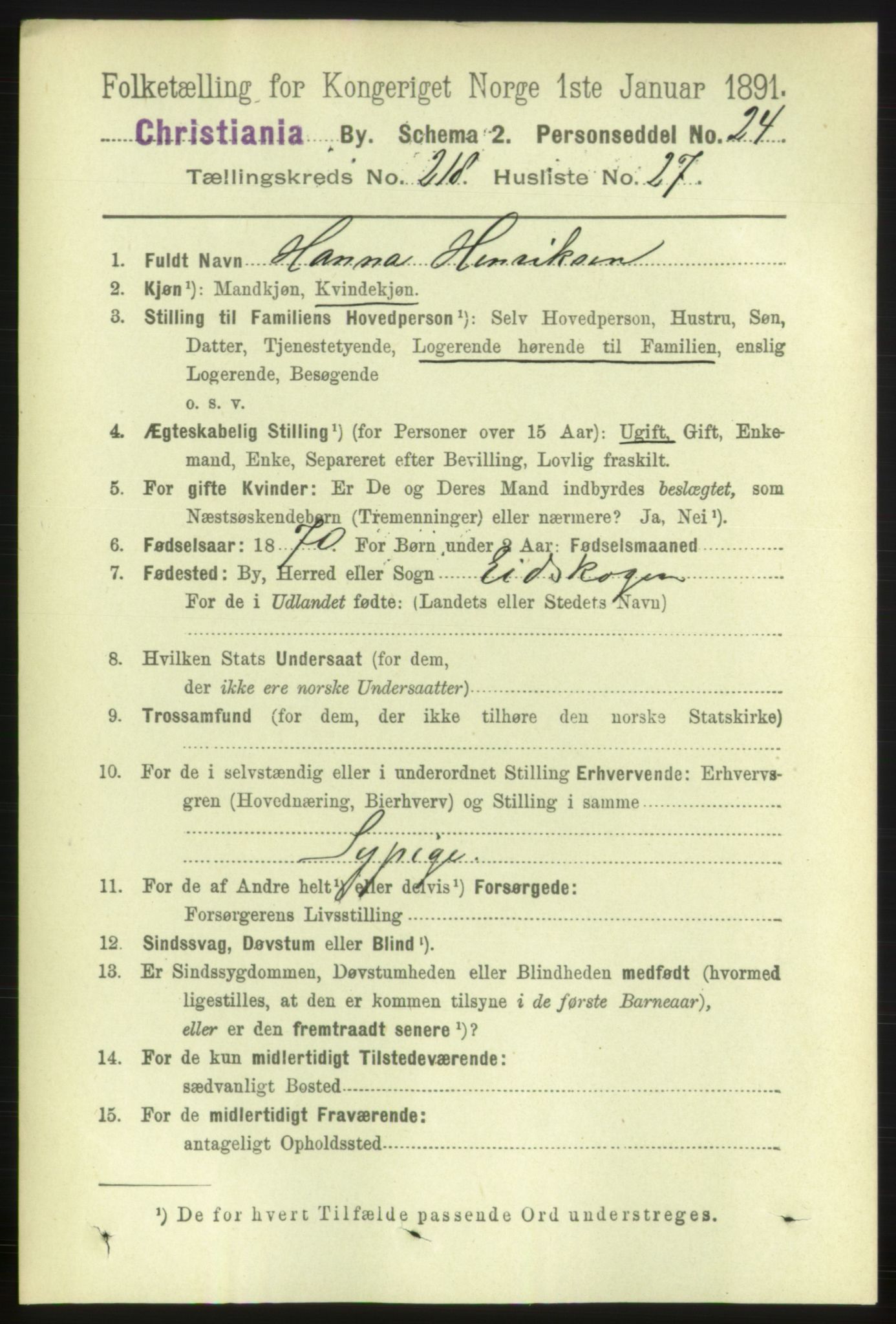 RA, 1891 census for 0301 Kristiania, 1891, p. 129714
