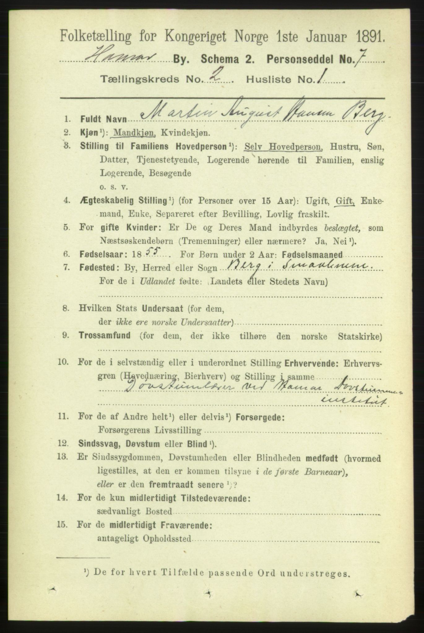 RA, 1891 census for 0401 Hamar, 1891, p. 972