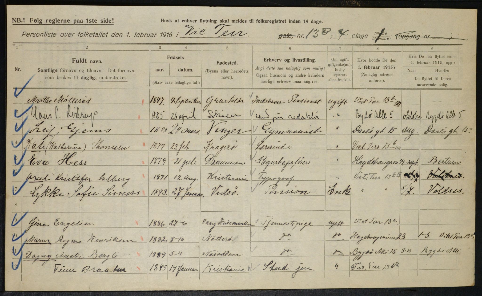 OBA, Municipal Census 1916 for Kristiania, 1916, p. 127251