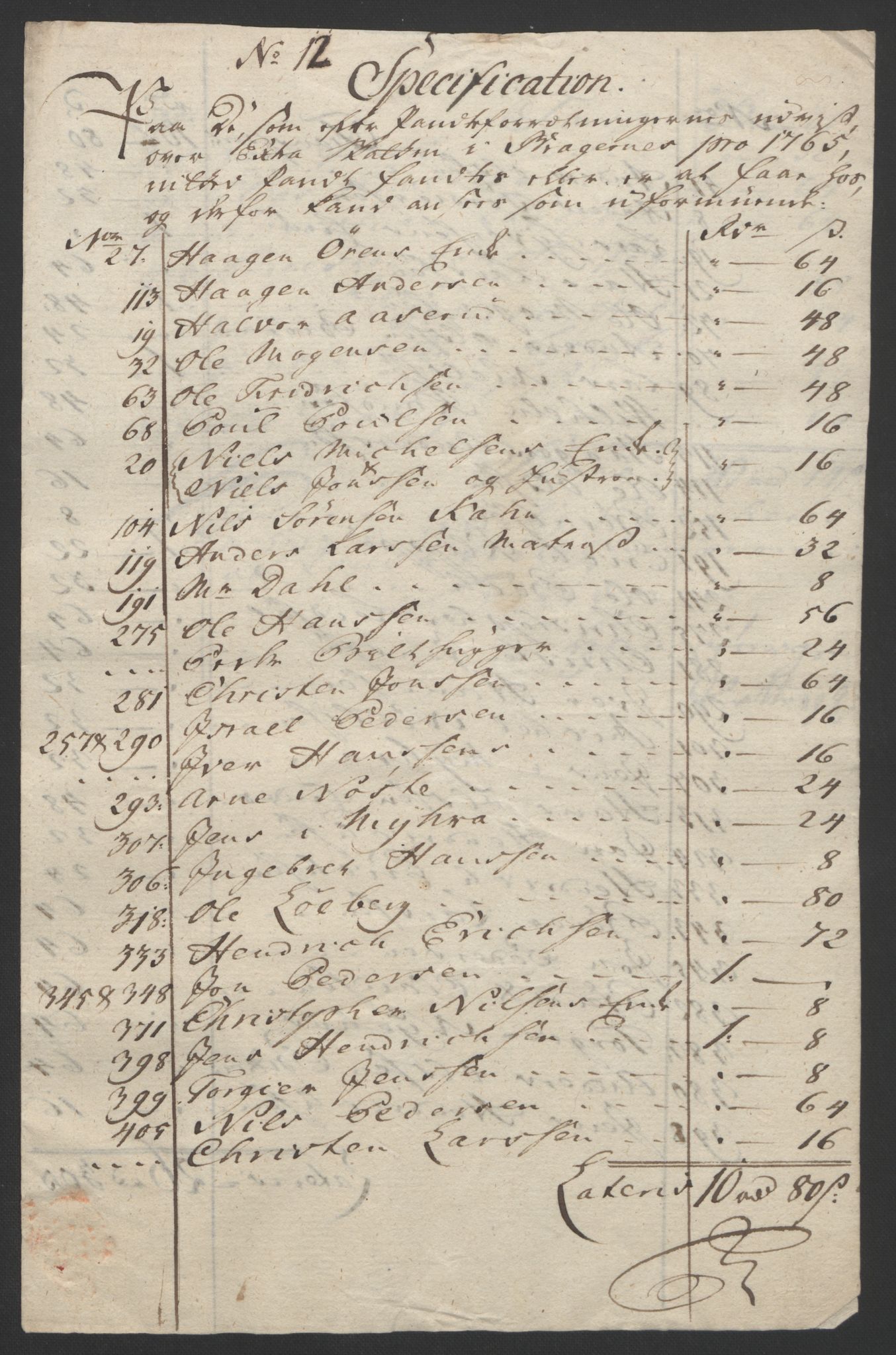 Rentekammeret inntil 1814, Reviderte regnskaper, Byregnskaper, RA/EA-4066/R/Rf/L0119/0001: [F2] Kontribusjonsregnskap / Ekstraskatt, 1762-1767, p. 348