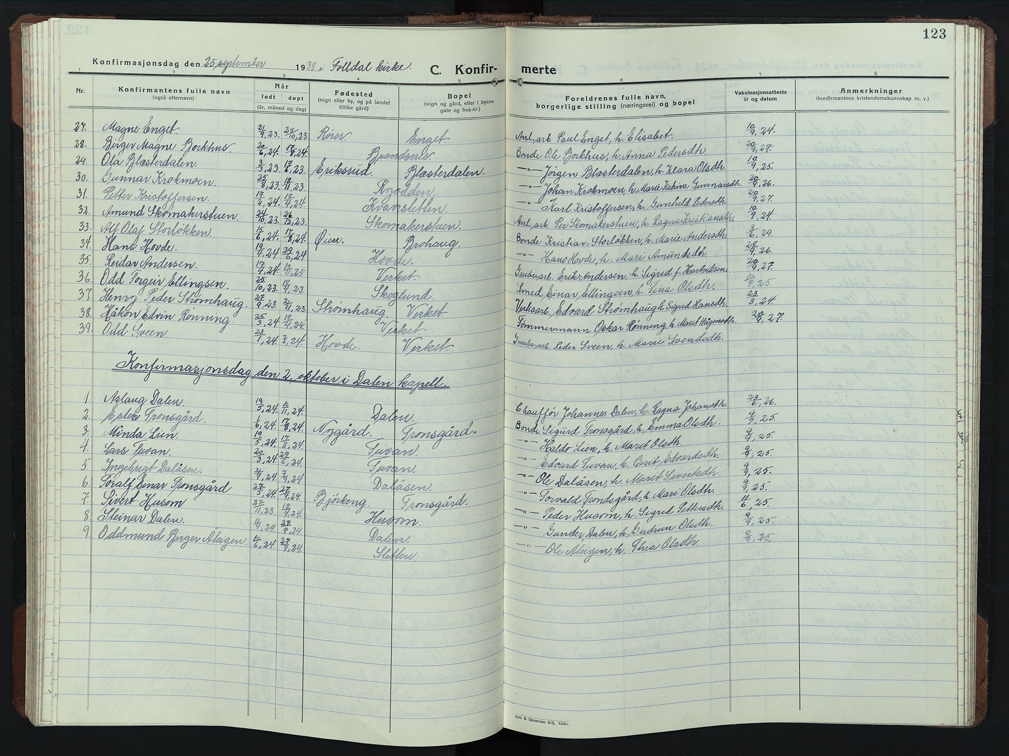 Alvdal prestekontor, AV/SAH-PREST-060/H/Ha/Hab/L0008: Parish register (copy) no. 8, 1925-1953, p. 123