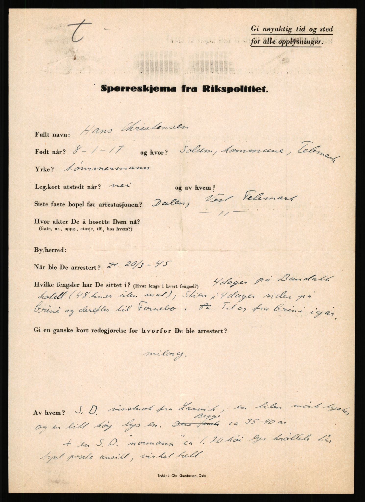 Rikspolitisjefen, AV/RA-S-1560/L/L0009: Karlsen, Aksel Emanuel - Kristiansen, Øivind Vetre, 1940-1945, p. 907