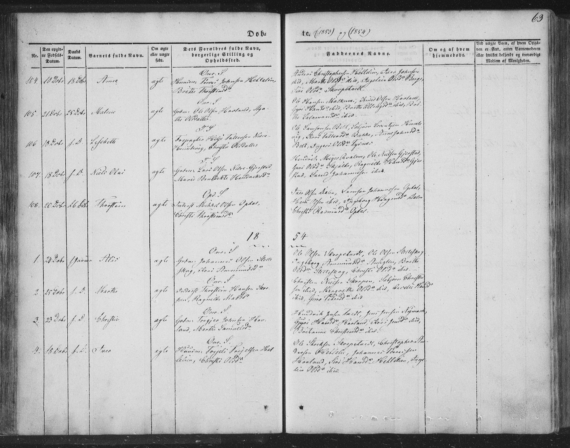 Tysnes sokneprestembete, AV/SAB-A-78601/H/Haa: Parish register (official) no. A 10, 1848-1859, p. 63