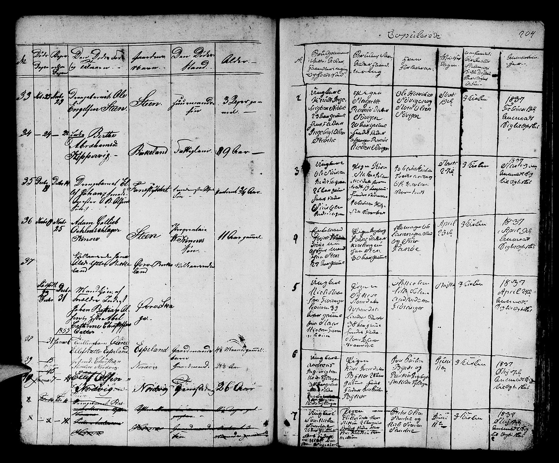 Fana Sokneprestembete, SAB/A-75101/H/Hab/Habb/L0001: Parish register (copy) no. B 1, 1837-1855, p. 204