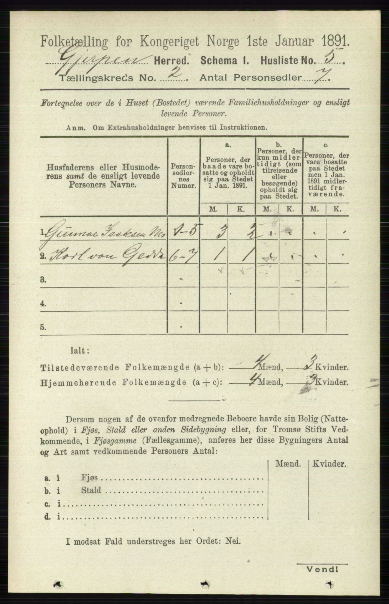 RA, 1891 census for 0812 Gjerpen, 1891, p. 651