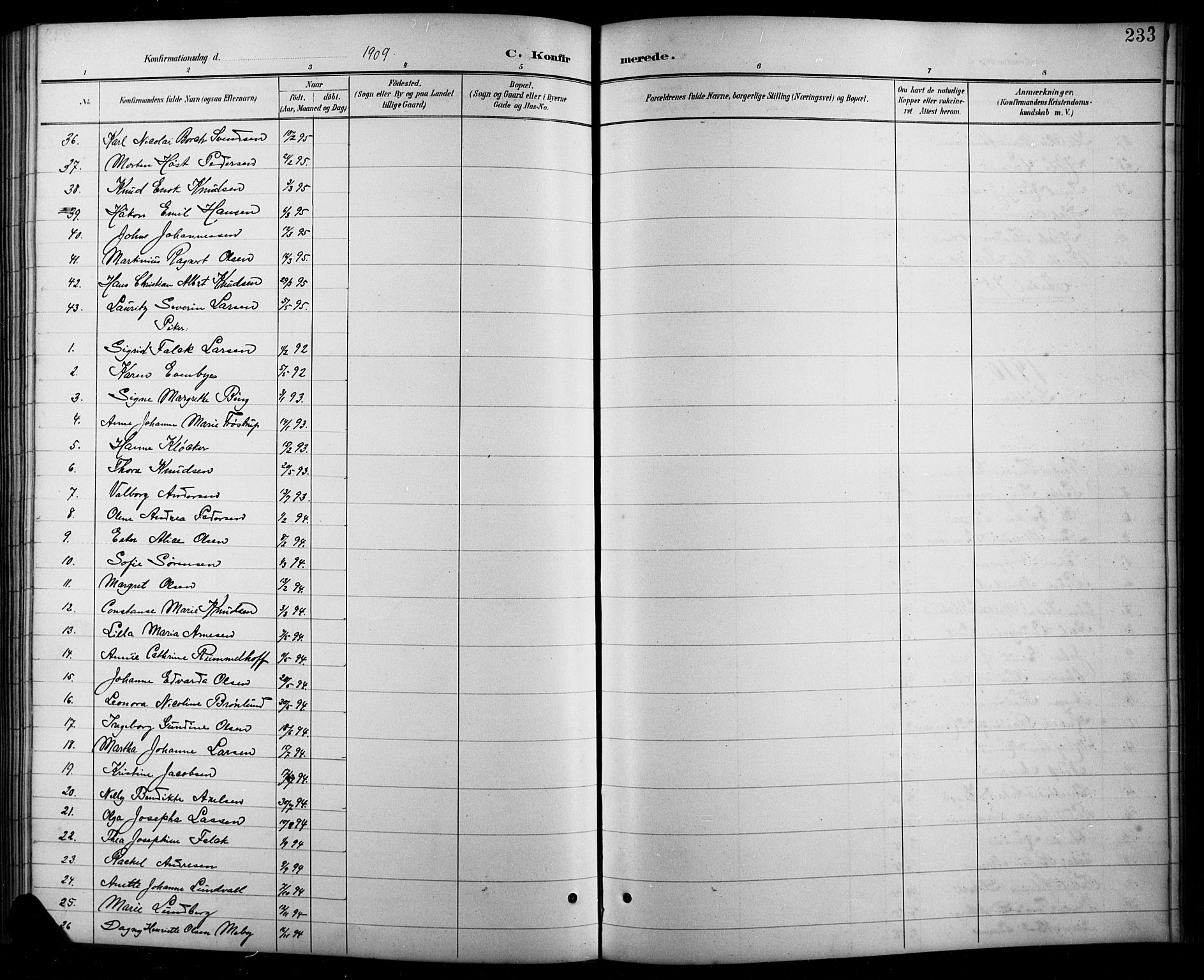 Arendal sokneprestkontor, Trefoldighet, SAK/1111-0040/F/Fb/L0006: Parish register (copy) no. B 6, 1889-1916, p. 233