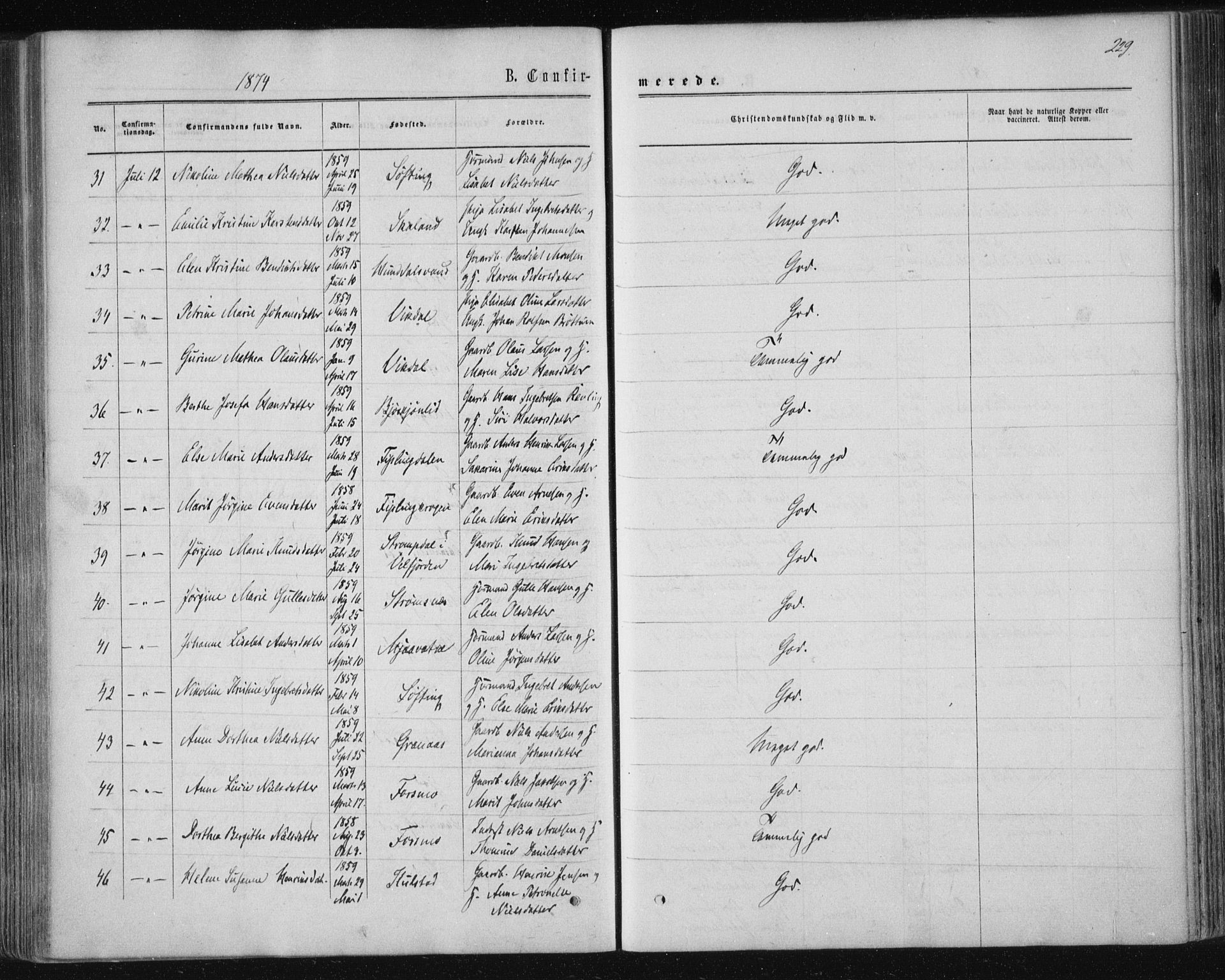 Ministerialprotokoller, klokkerbøker og fødselsregistre - Nordland, AV/SAT-A-1459/820/L0294: Parish register (official) no. 820A15, 1866-1879, p. 229