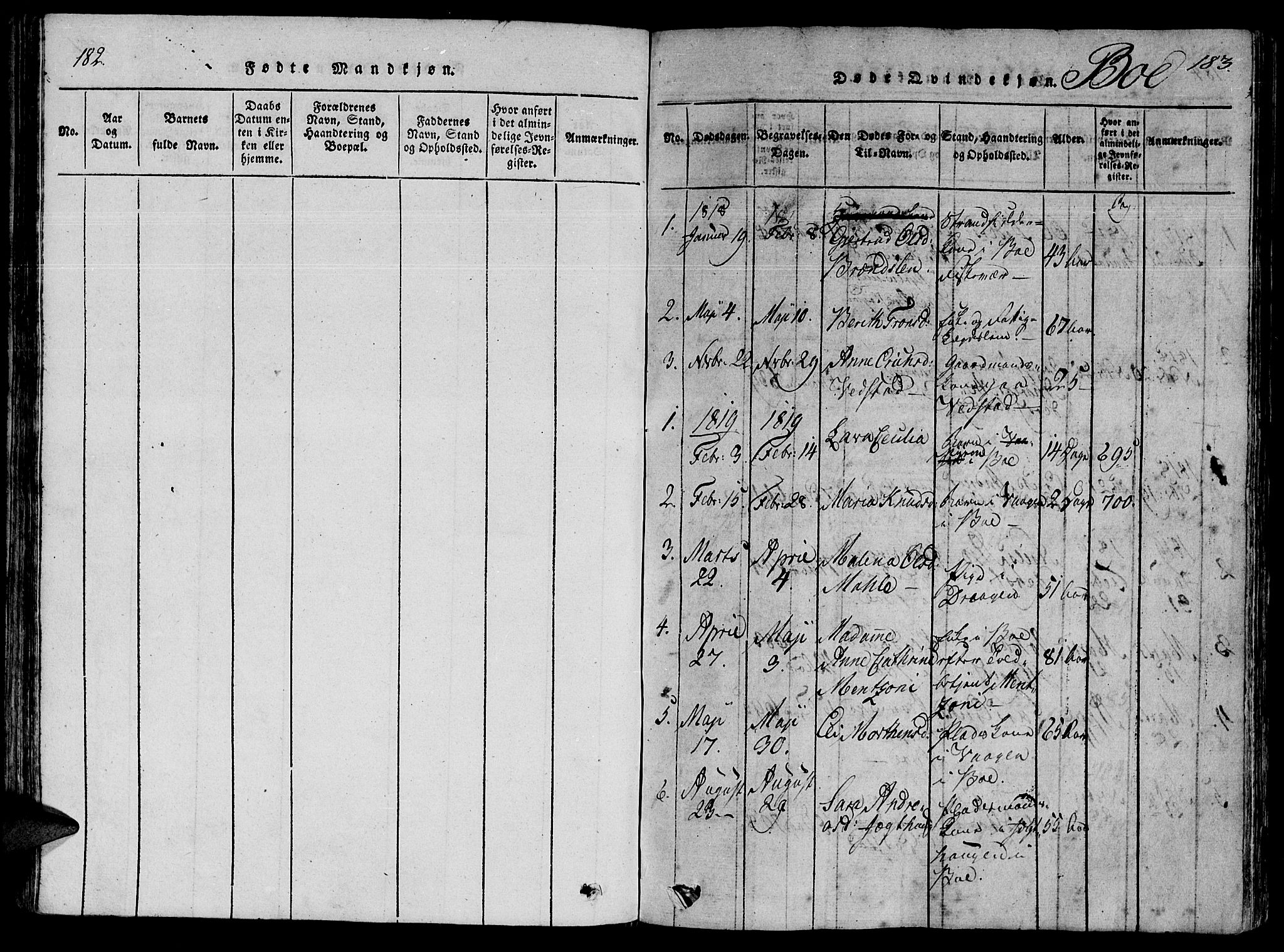 Ministerialprotokoller, klokkerbøker og fødselsregistre - Møre og Romsdal, SAT/A-1454/566/L0763: Parish register (official) no. 566A03 /1, 1817-1829, p. 182-183