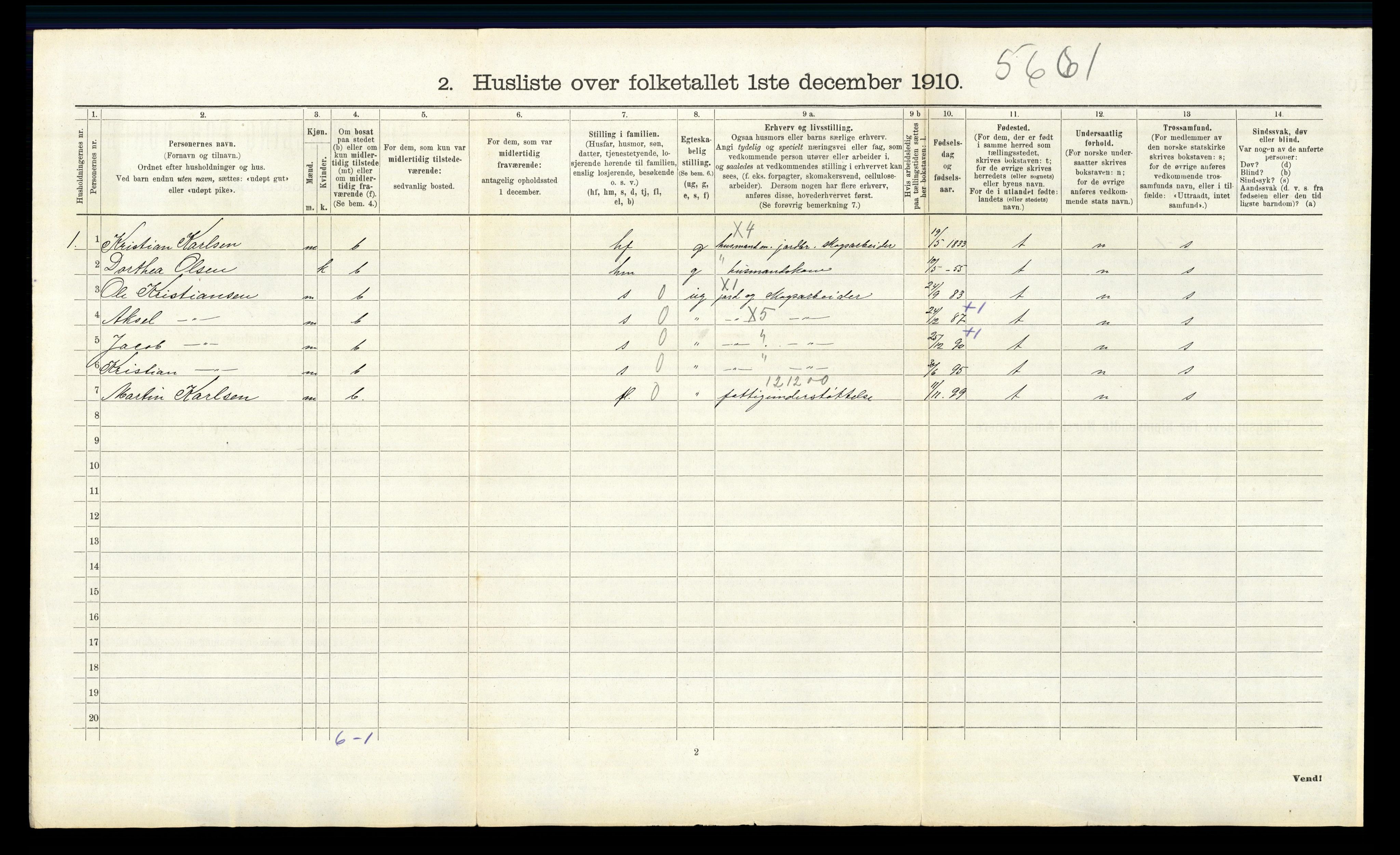 RA, 1910 census for Vinger, 1910, p. 1104