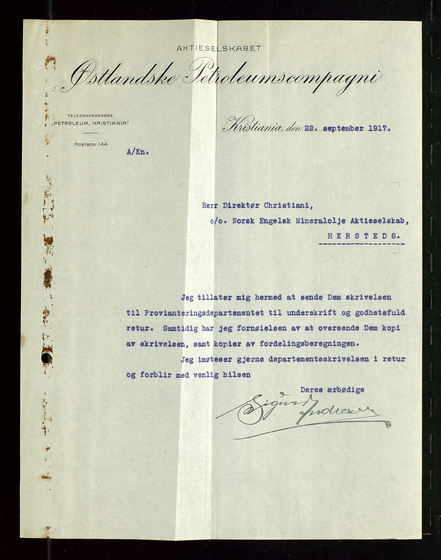 Pa 1521 - A/S Norske Shell, AV/SAST-A-101915/E/Ea/Eaa/L0020: Sjefskorrespondanse, 1917, p. 493