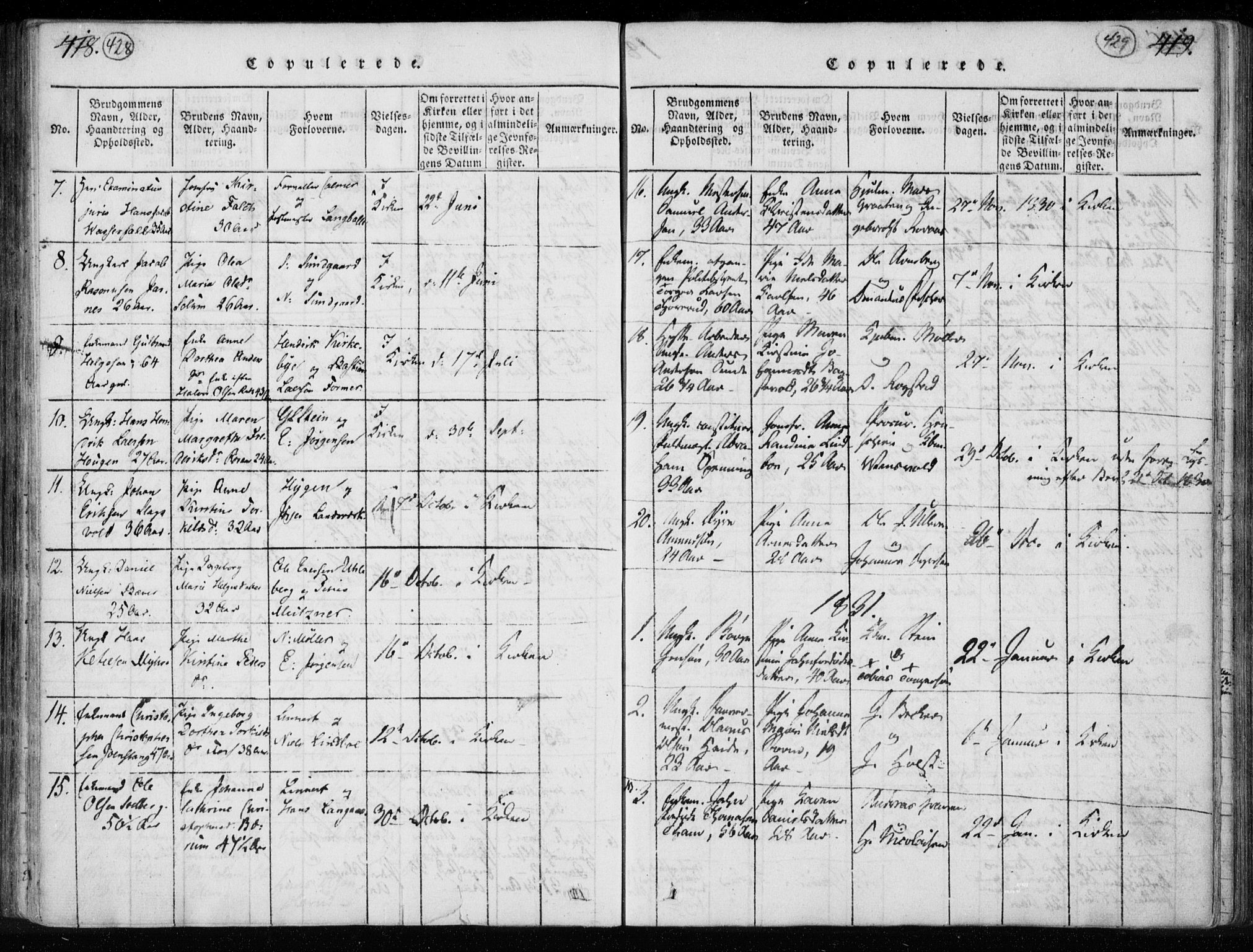 Kongsberg kirkebøker, AV/SAKO-A-22/F/Fa/L0008: Parish register (official) no. I 8, 1816-1839, p. 428-429