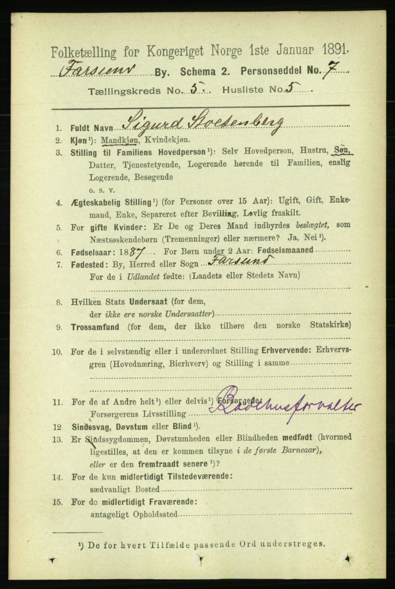 RA, 1891 census for 1003 Farsund, 1891, p. 1985