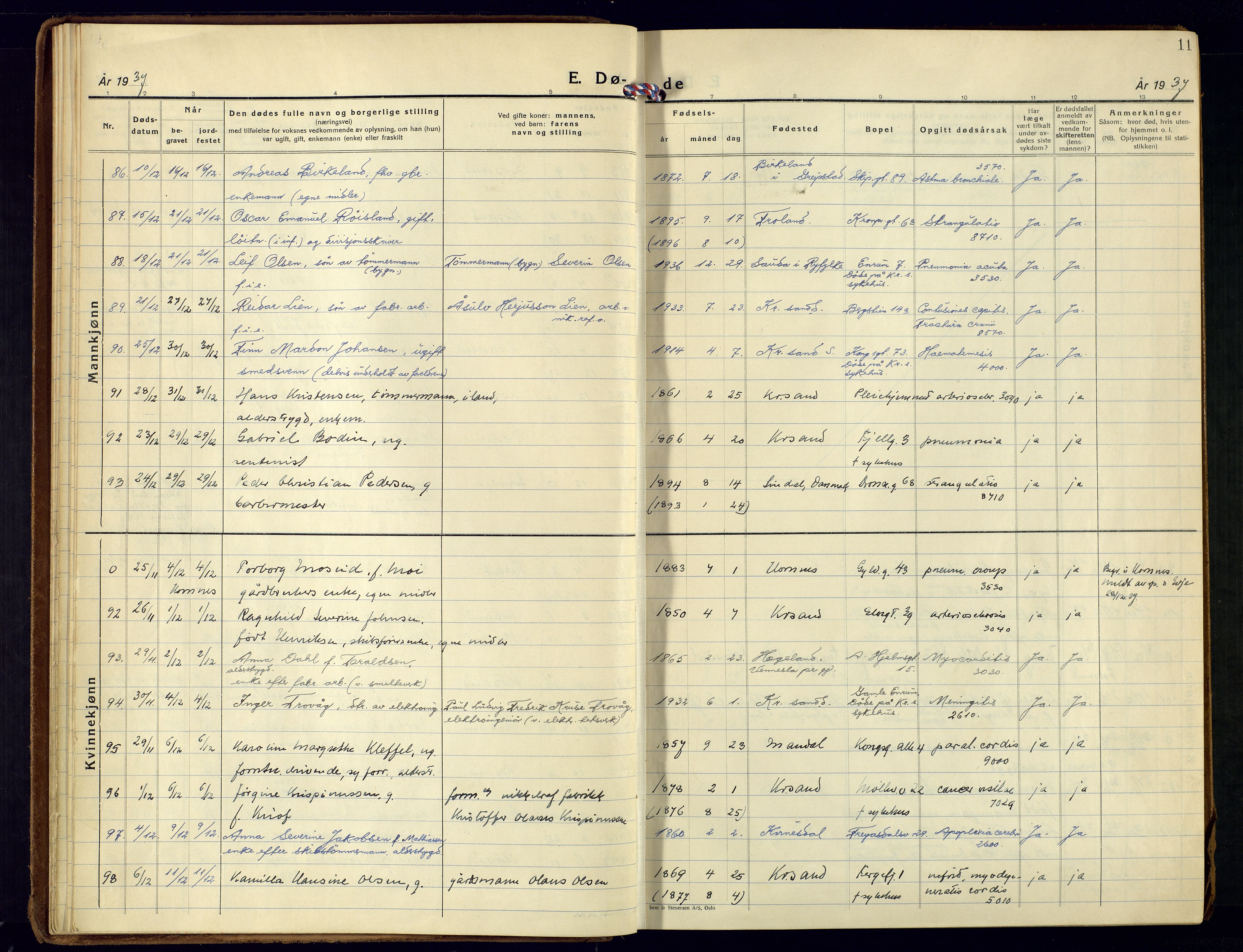 Kristiansand domprosti, AV/SAK-1112-0006/F/Fa/L0037: Parish register (official) no. A-36, 1937-1947, p. 11