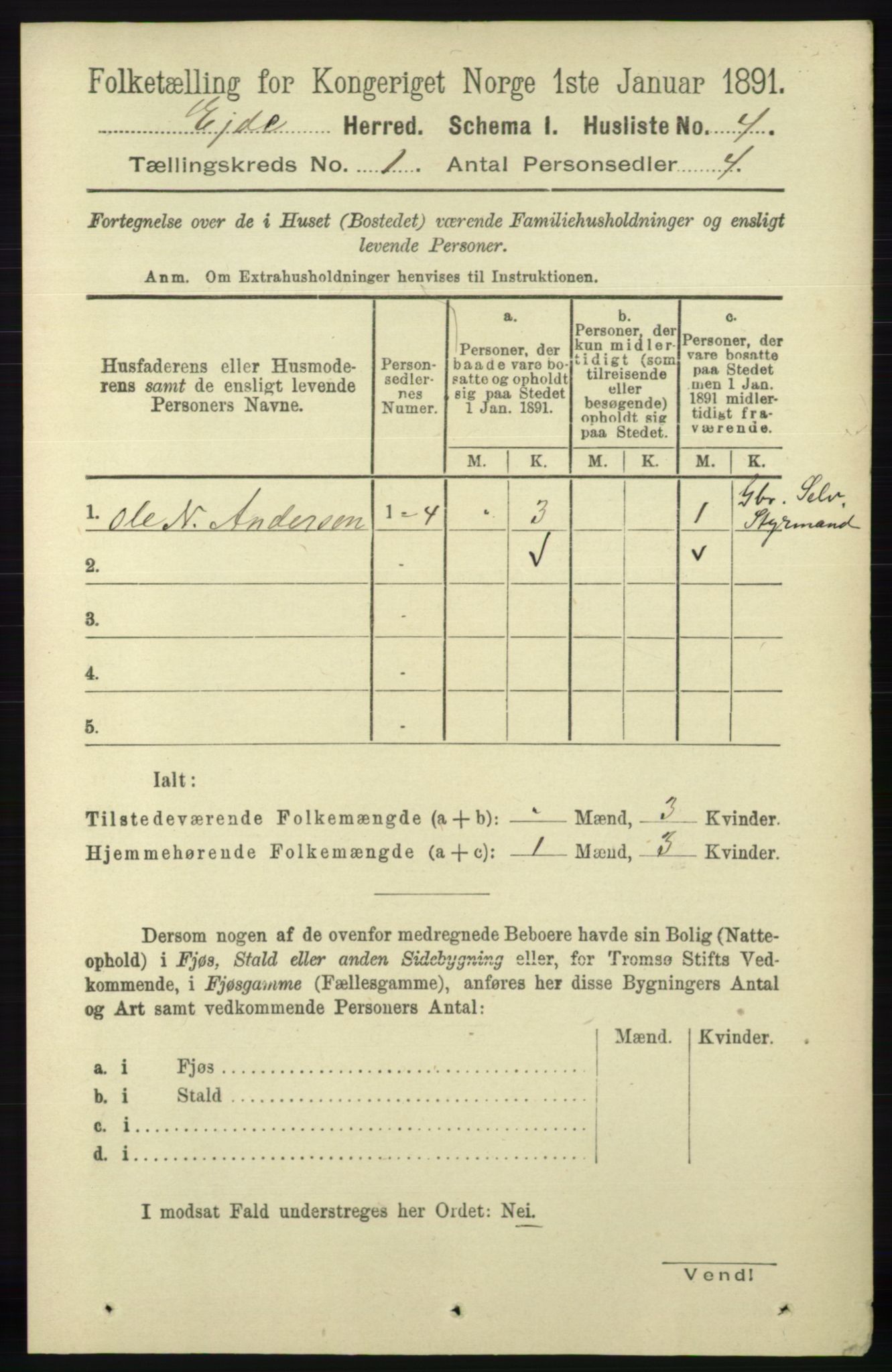 RA, 1891 census for 0925 Eide, 1891, p. 16