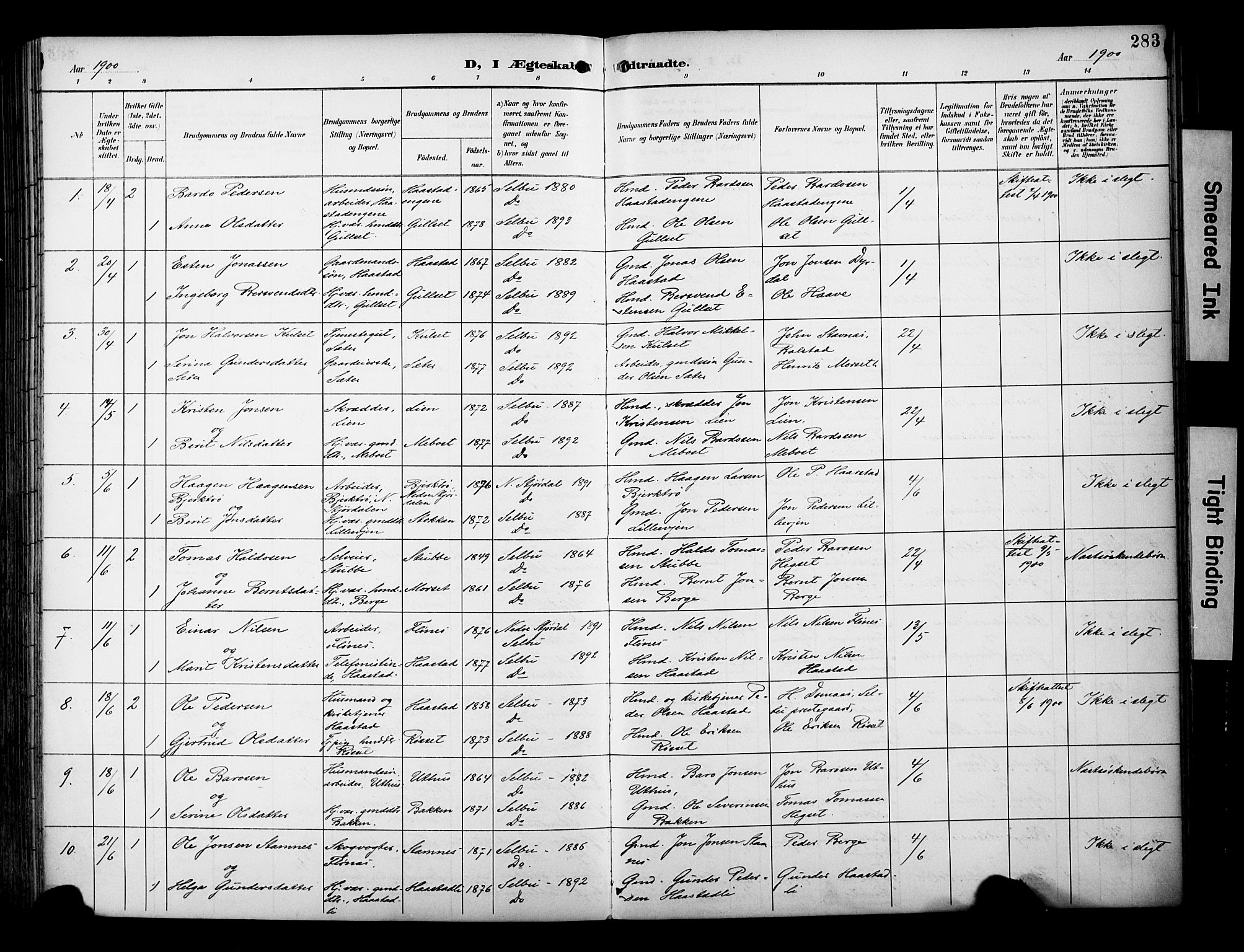 Ministerialprotokoller, klokkerbøker og fødselsregistre - Sør-Trøndelag, SAT/A-1456/695/L1149: Parish register (official) no. 695A09, 1891-1902, p. 283