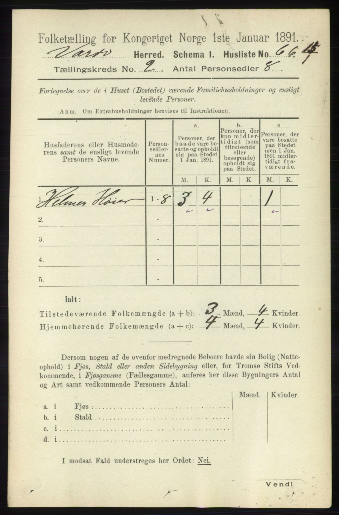 RA, 1891 census for 2028 Vardø, 1891, p. 290