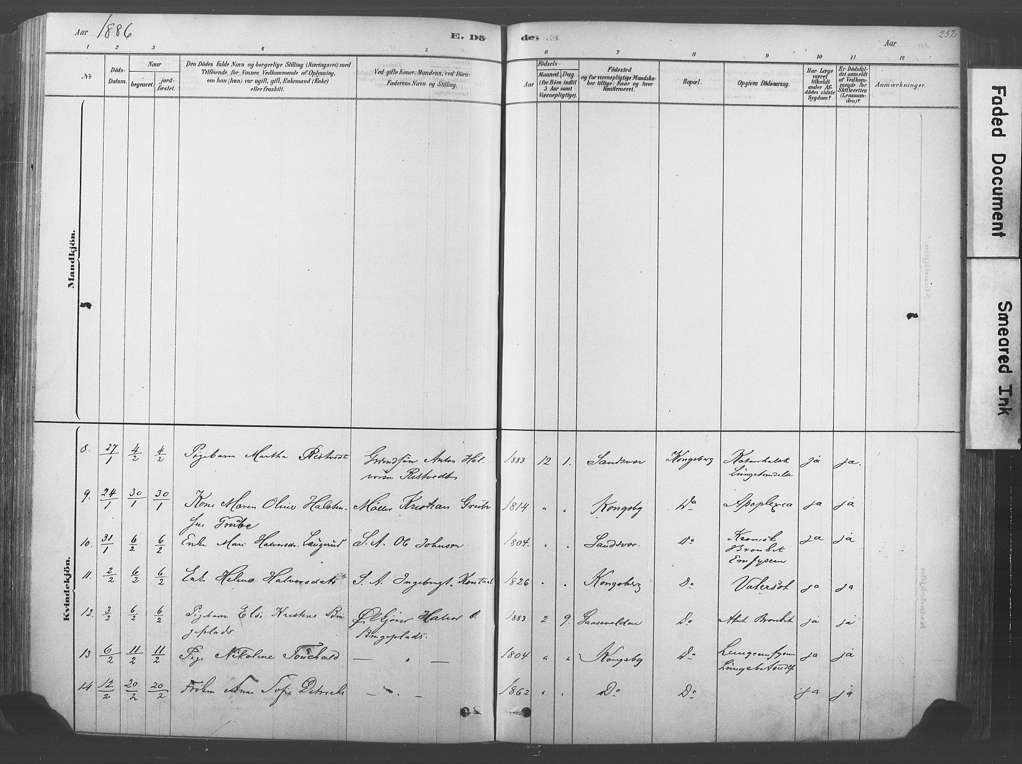 Kongsberg kirkebøker, SAKO/A-22/F/Fb/L0001: Parish register (official) no. II 1, 1878-1886, p. 252
