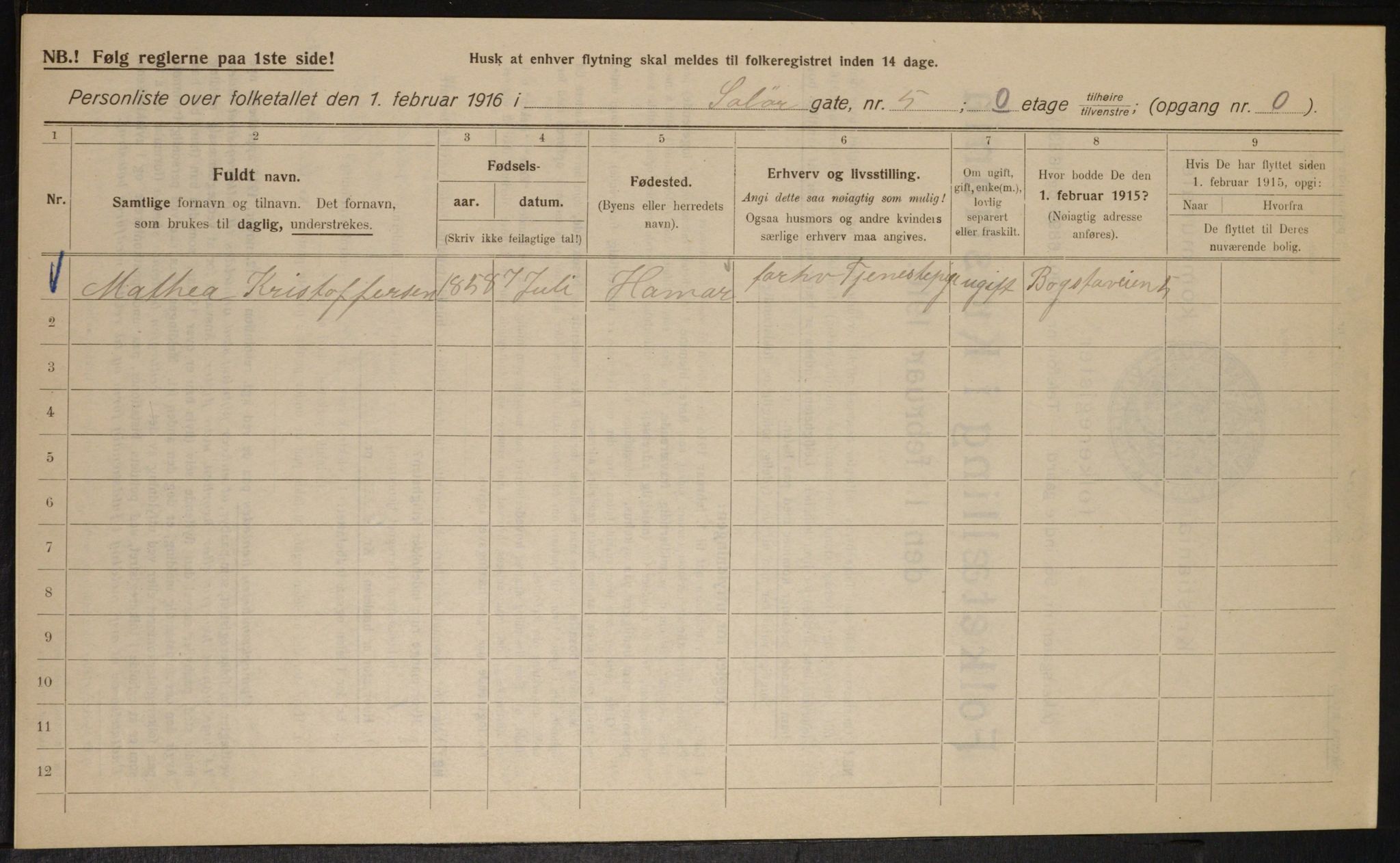 OBA, Municipal Census 1916 for Kristiania, 1916, p. 102216