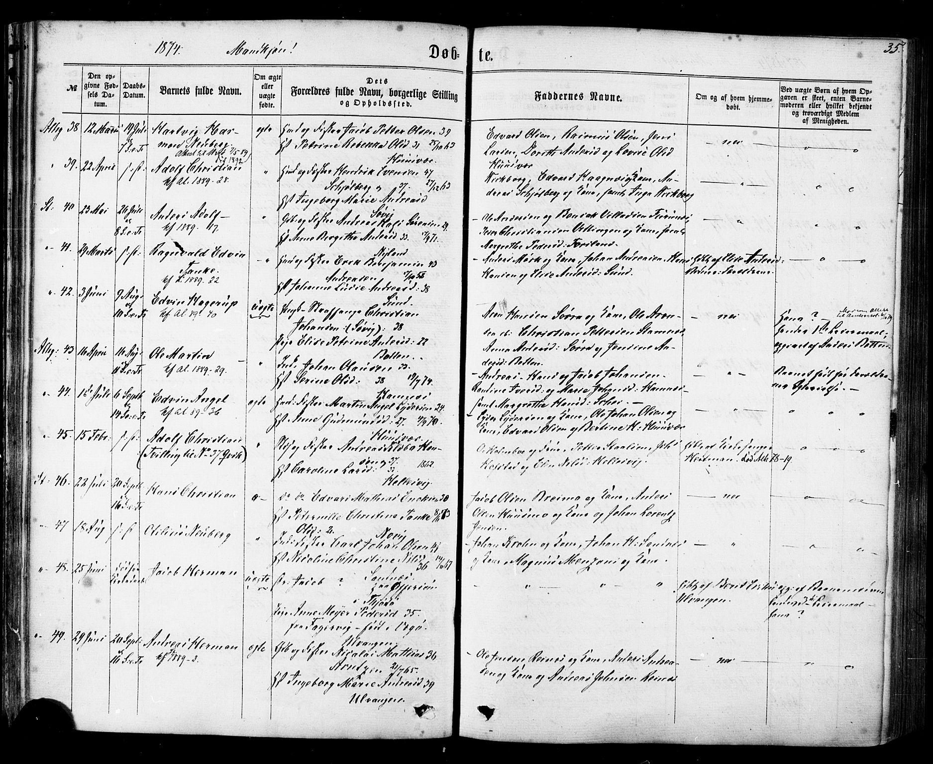 Ministerialprotokoller, klokkerbøker og fødselsregistre - Nordland, AV/SAT-A-1459/830/L0449: Parish register (official) no. 830A13, 1866-1886, p. 35