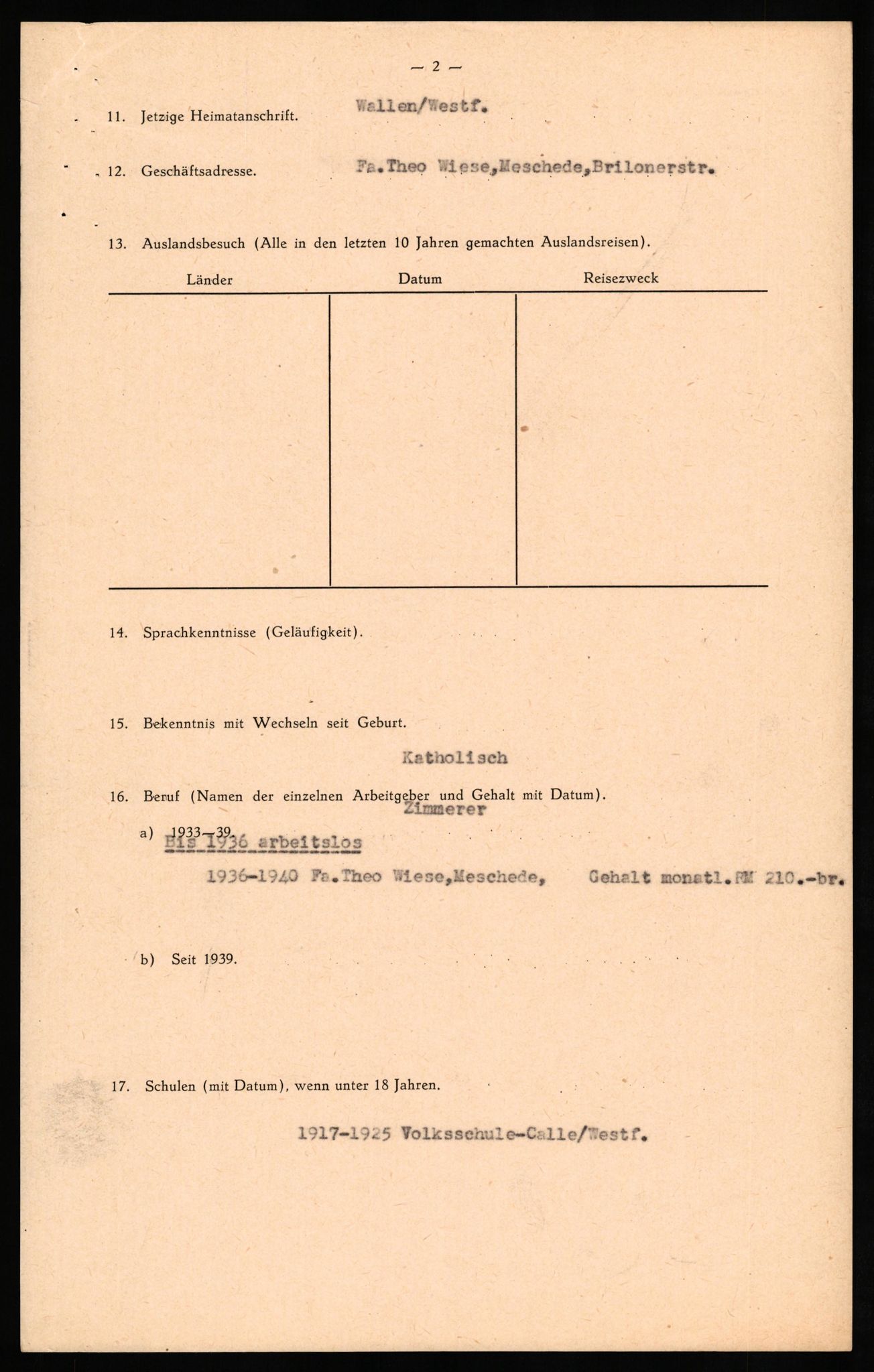 Forsvaret, Forsvarets overkommando II, RA/RAFA-3915/D/Db/L0029: CI Questionaires. Tyske okkupasjonsstyrker i Norge. Tyskere., 1945-1946, p. 438