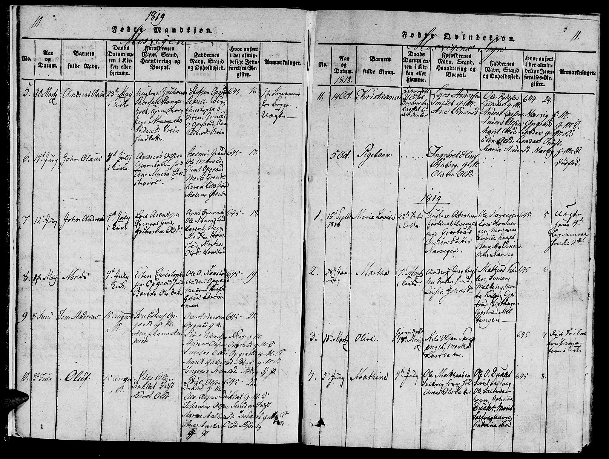 Ministerialprotokoller, klokkerbøker og fødselsregistre - Nord-Trøndelag, SAT/A-1458/733/L0322: Parish register (official) no. 733A01, 1817-1842, p. 10-11